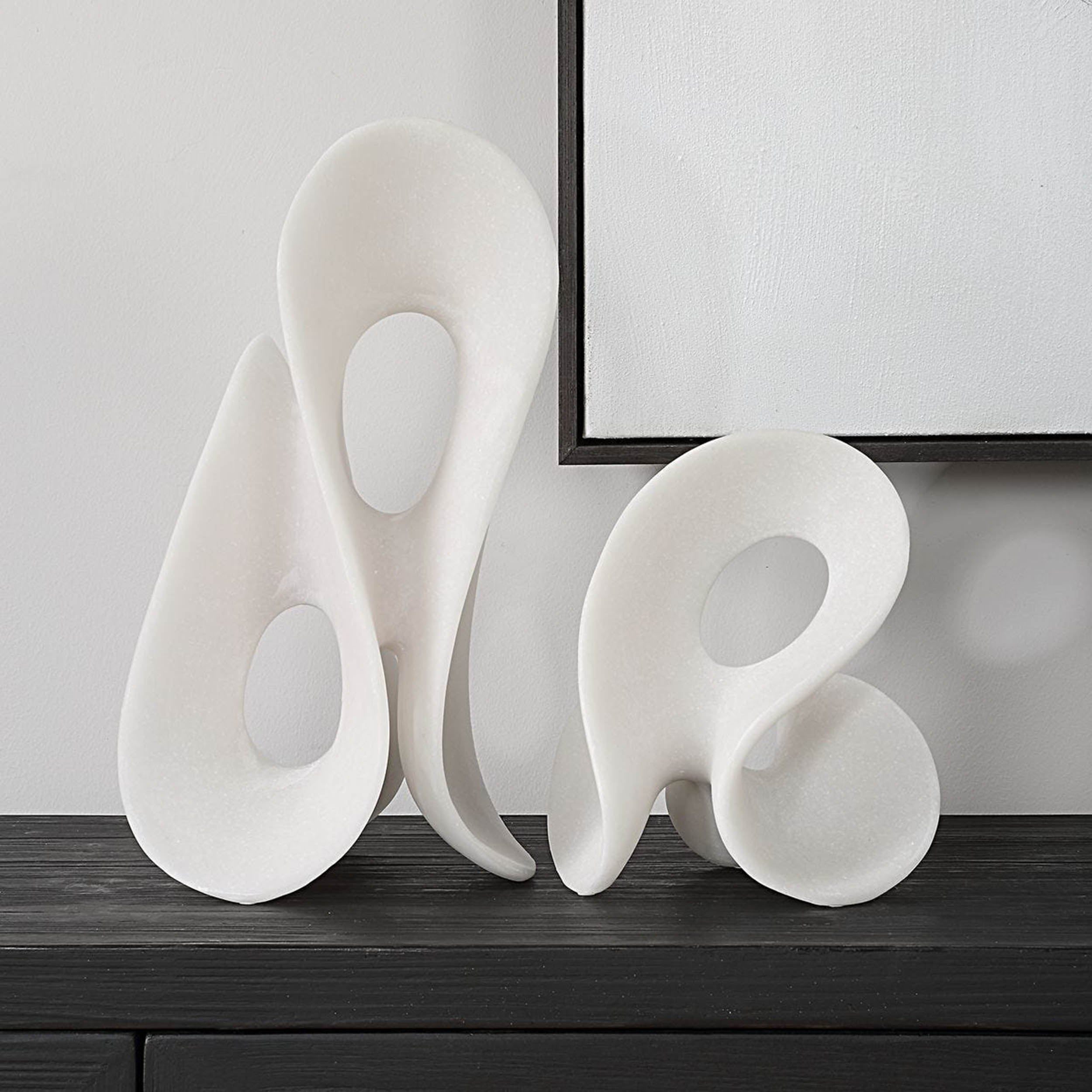 Silent Wave Indoor-Outdoor Sculptures, Matte White, Set of 2