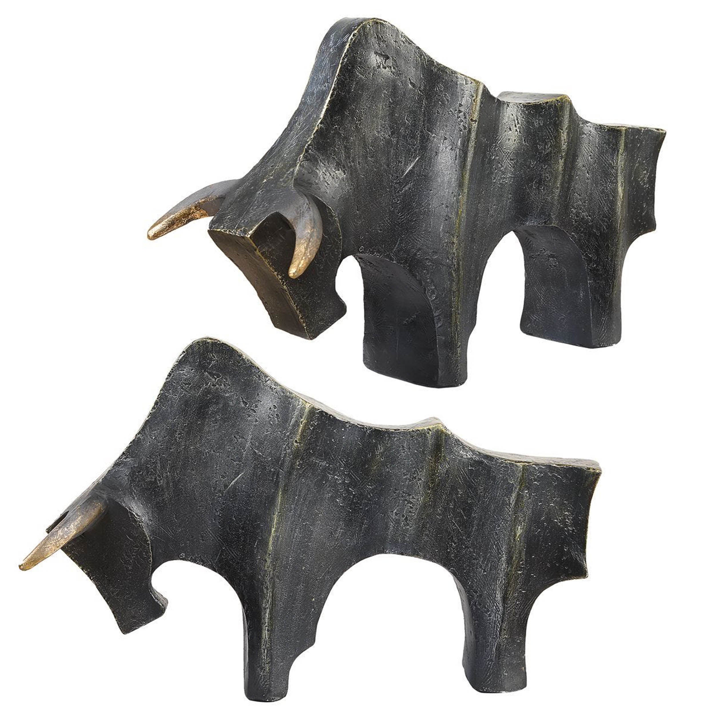 Regal Bull Sculptures, Dark Bronze, Set of 2