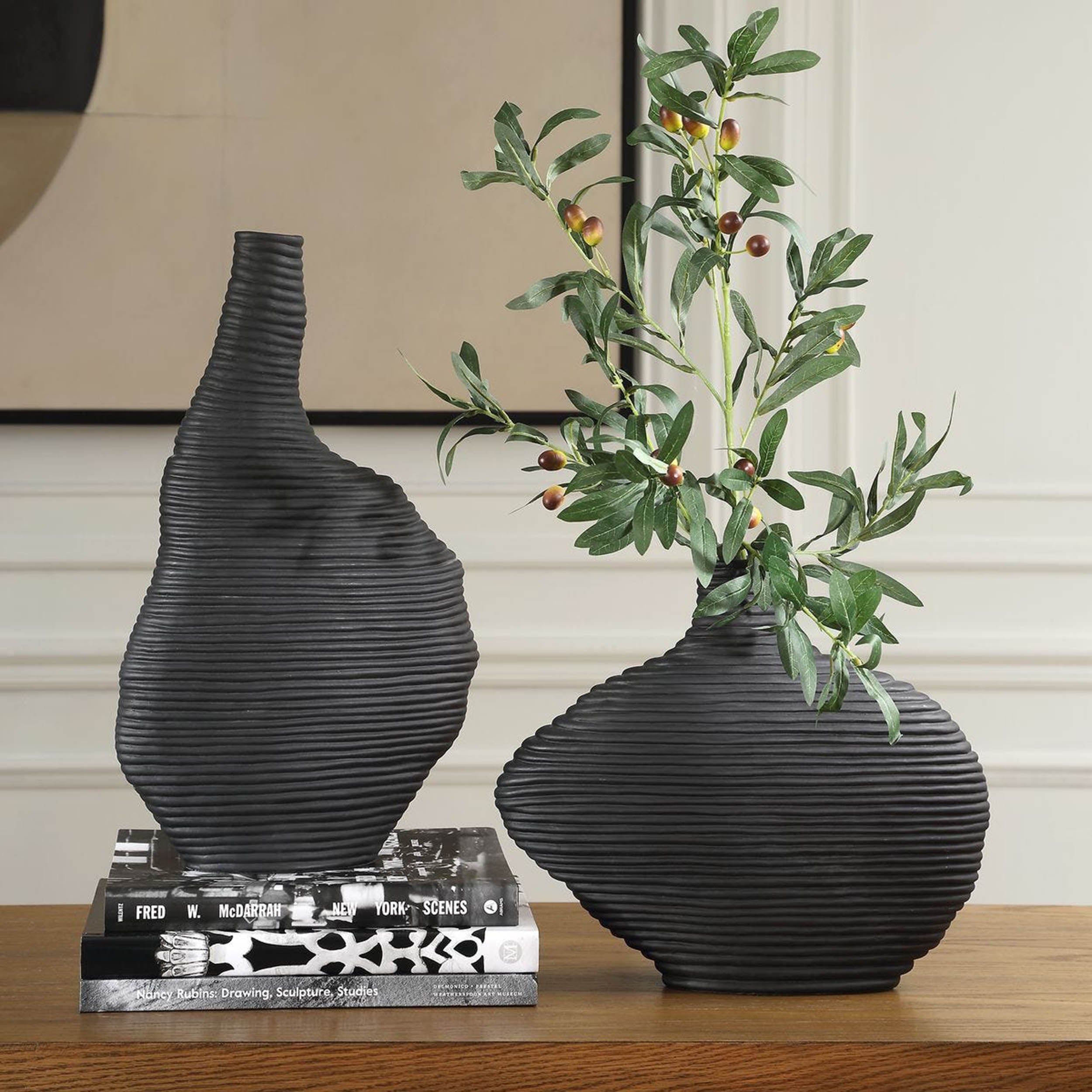 Duostacked Vases, Black, Set of 2