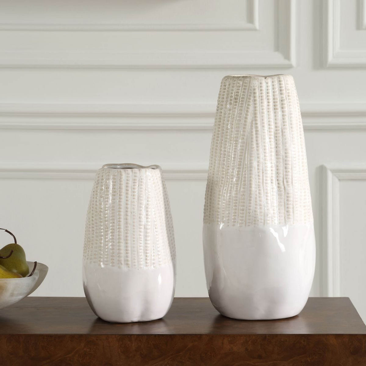 Echo Ridge Vases, White, Set of 2 – styled in a room setting