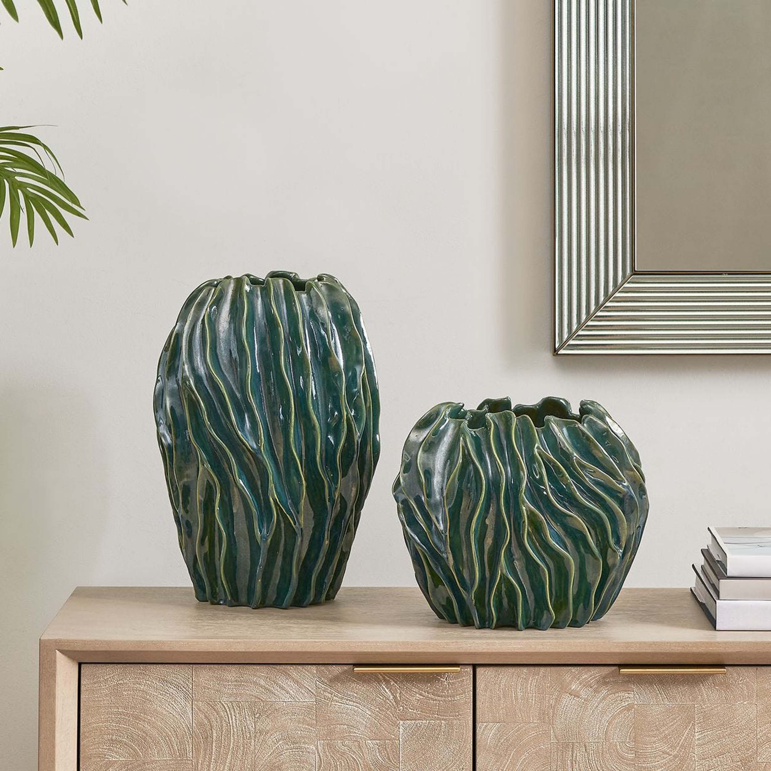 Veridian Ridge Indoor-Outdoor Vases, Green, Set of 2