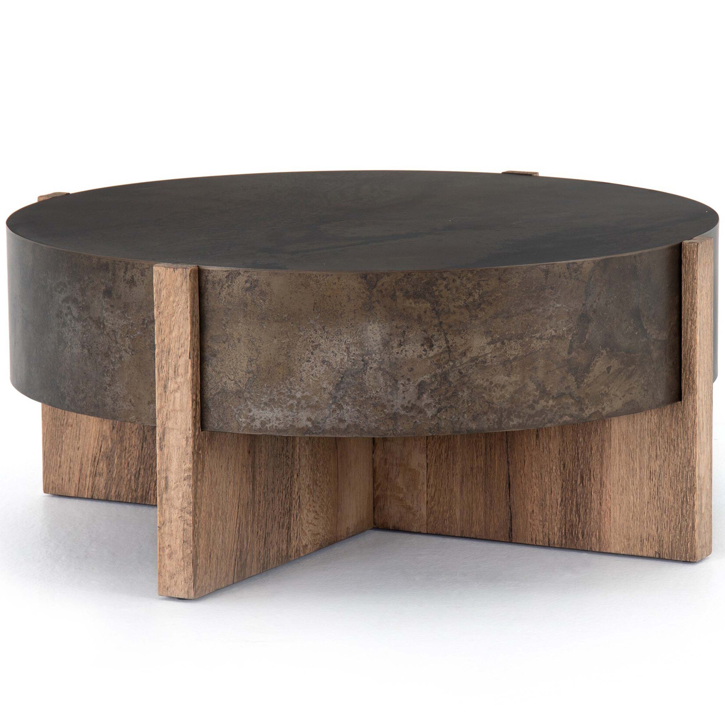 Bingham Coffee Table, Rustic Oak Veneer, Distressed Iron