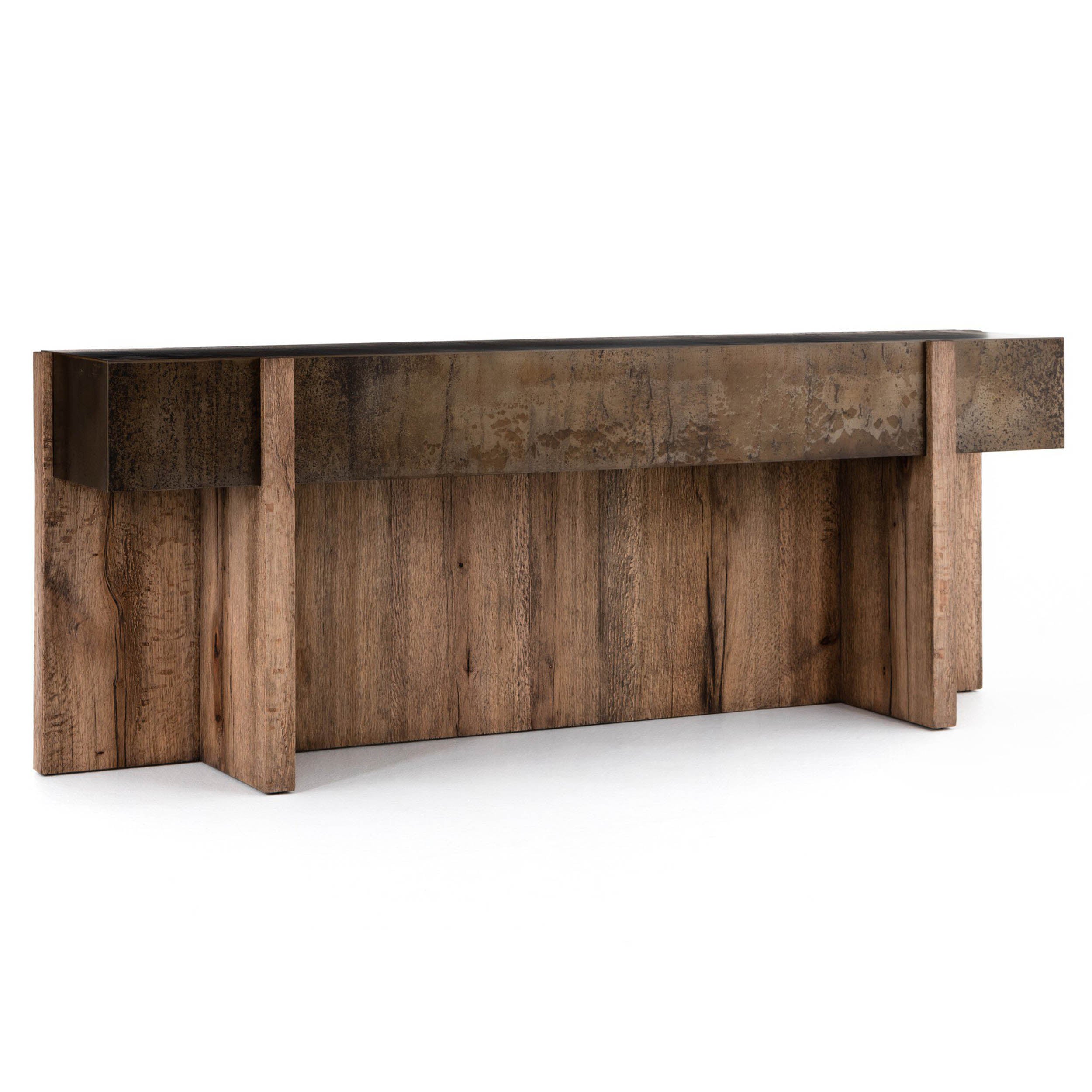 Bingham Console Table, Rustic Oak Veneer, Distressed Iron