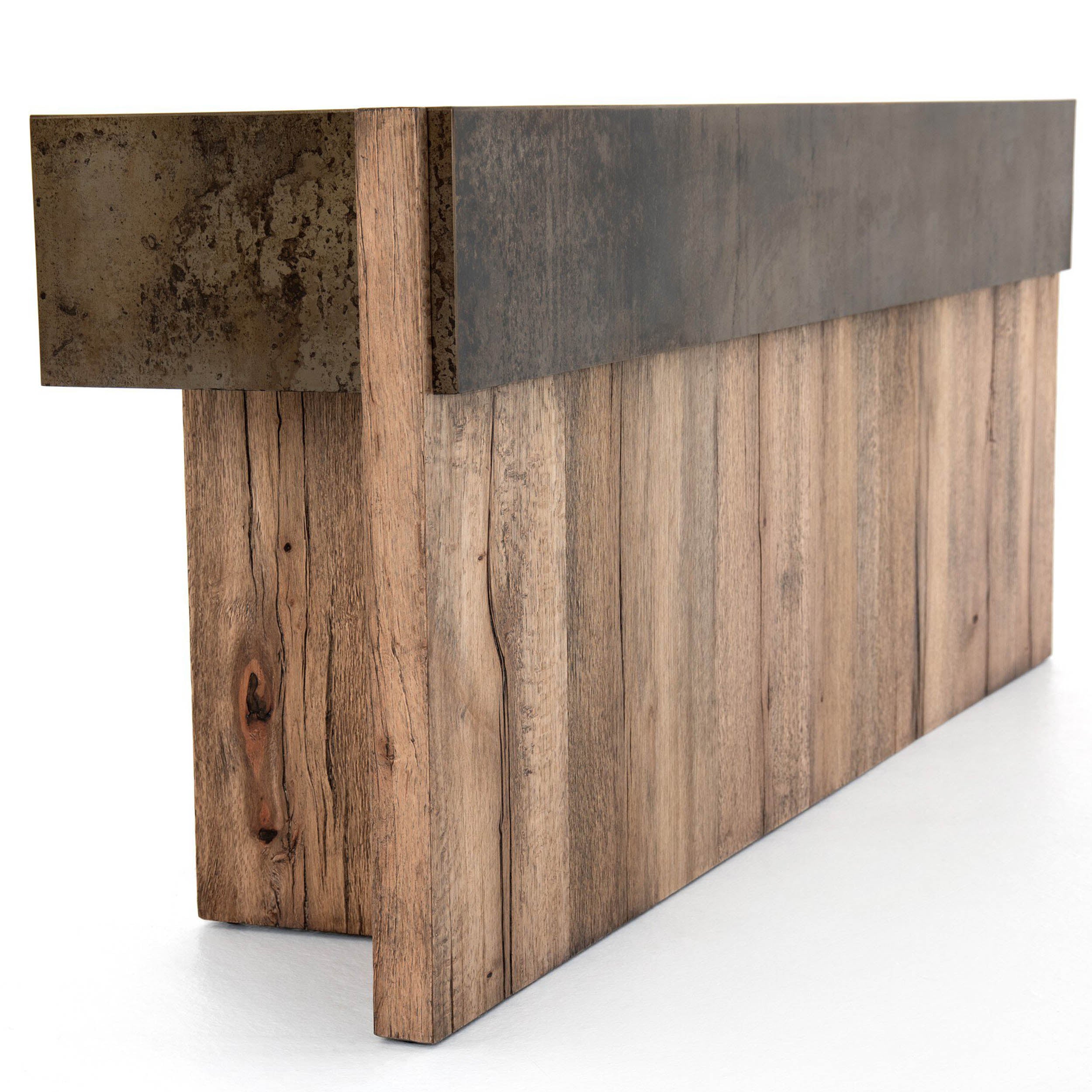 Bingham Console Table, Rustic Oak Veneer, Distressed Iron
