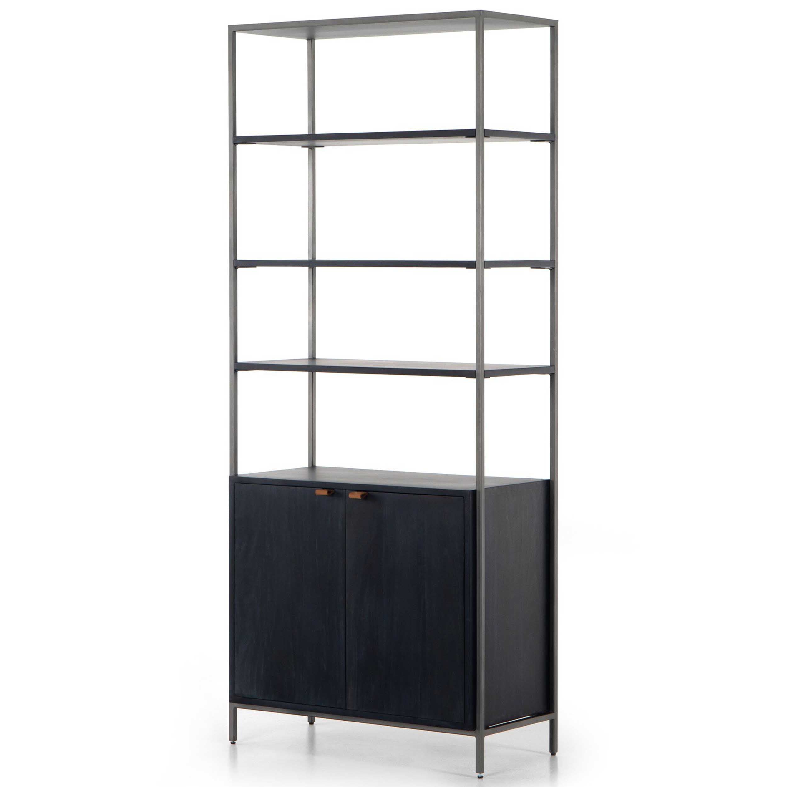 Trey Modular Wide Bookcase, Black Wash Poplar