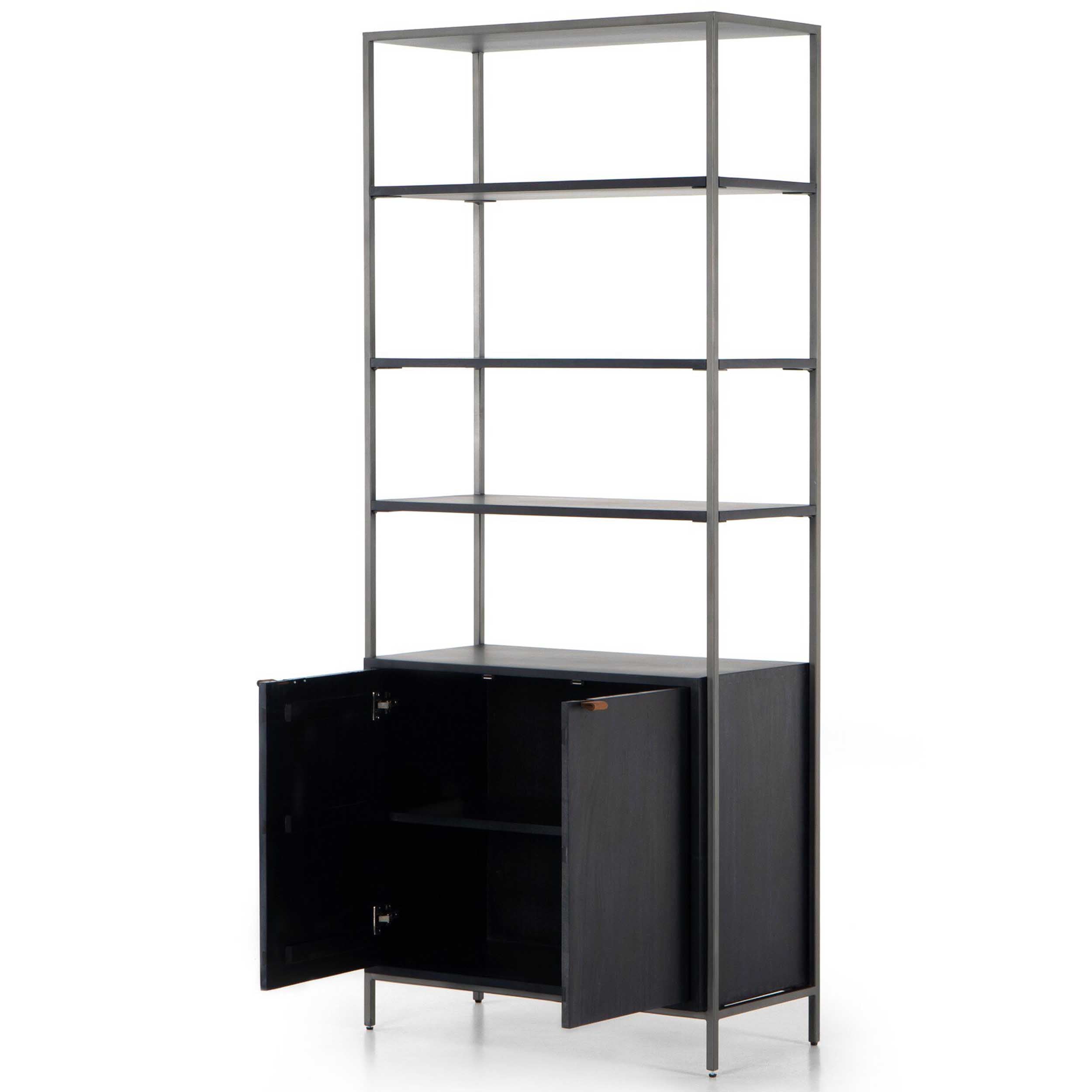 Trey Modular Wide Bookcase, Black Wash Poplar