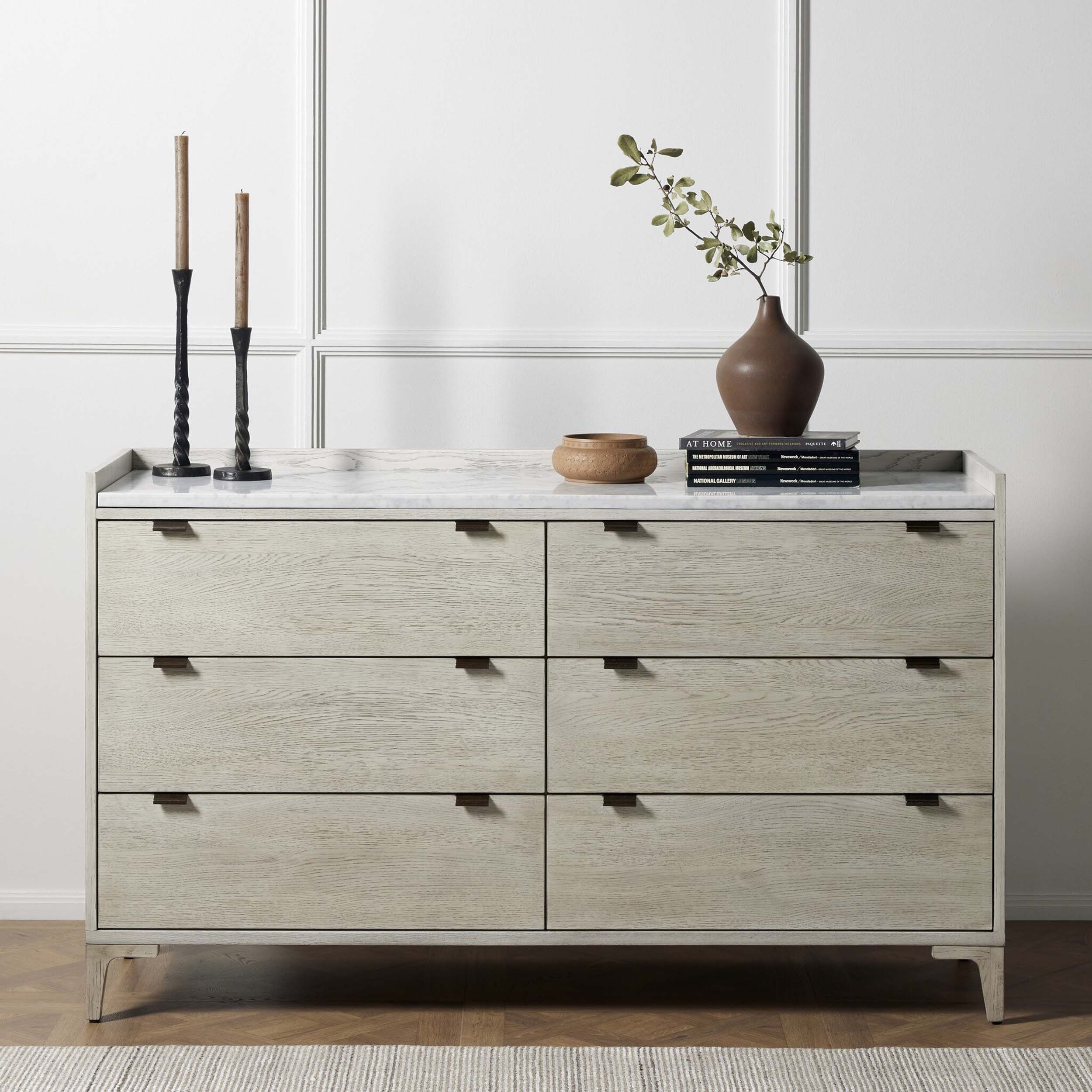 Viggo 6 Drawer Dresser, Vintage White Oak