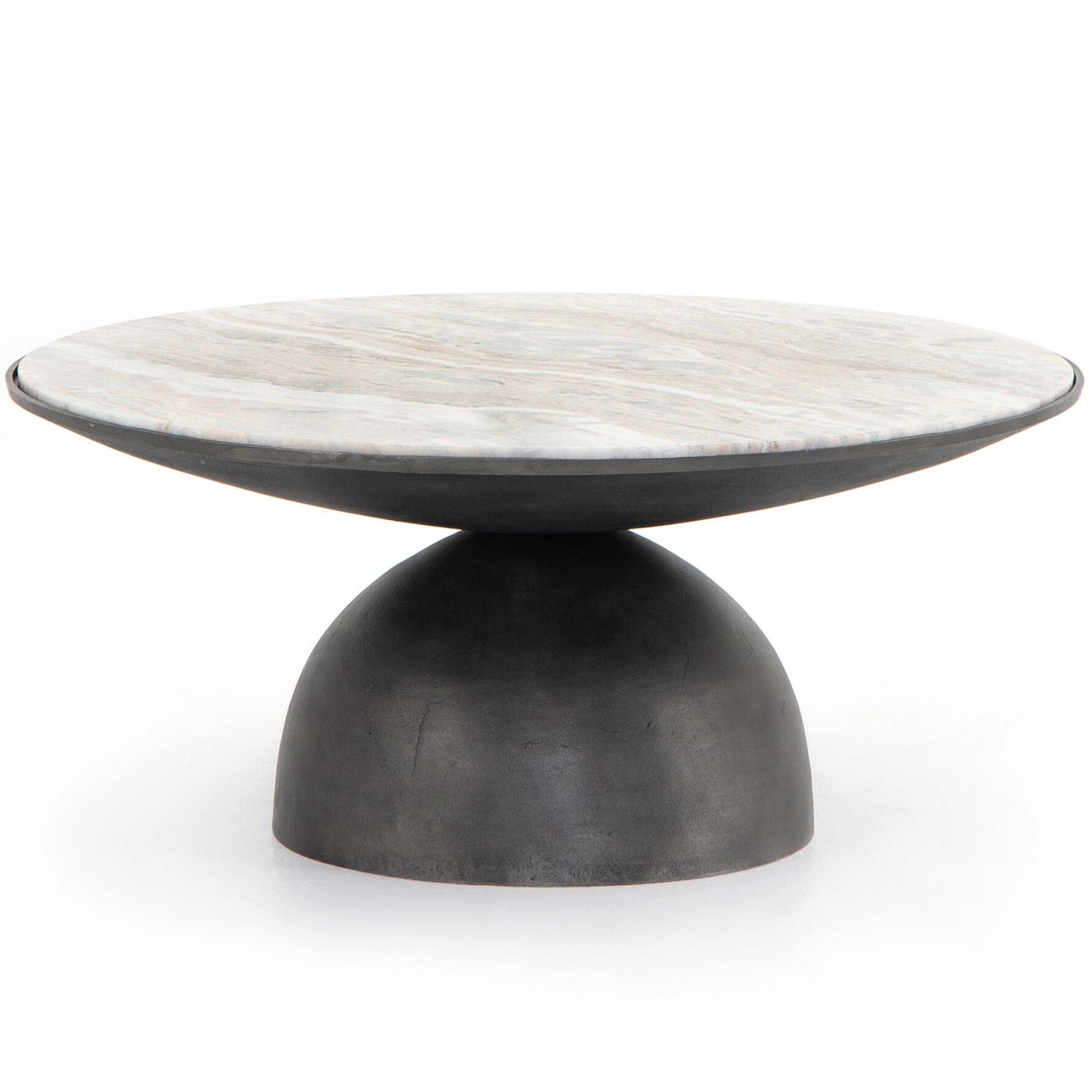 Corbett Coffee Table, Creamy Taupe Marble, Hammered Grey