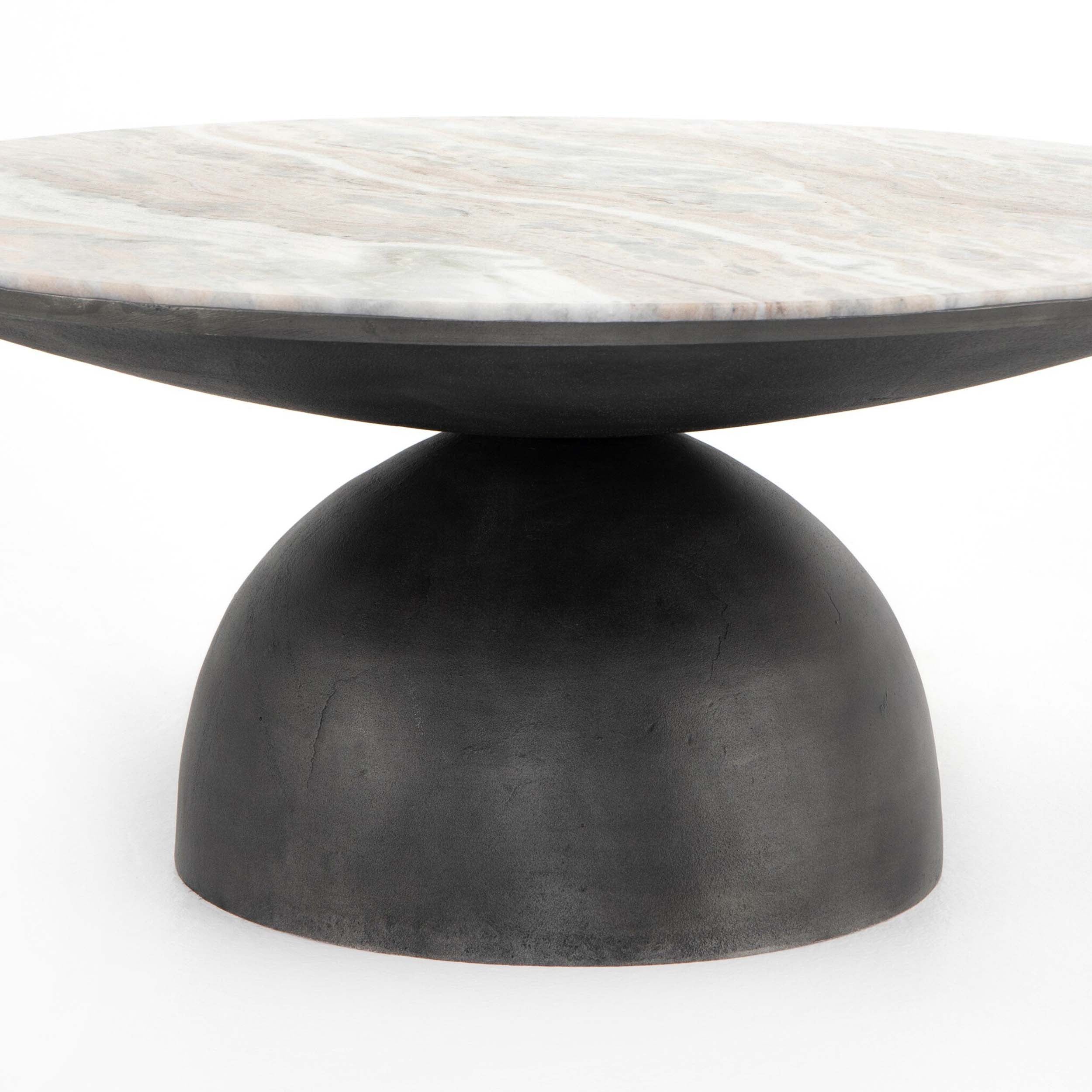 Corbett Coffee Table, Creamy Taupe Marble, Hammered Grey