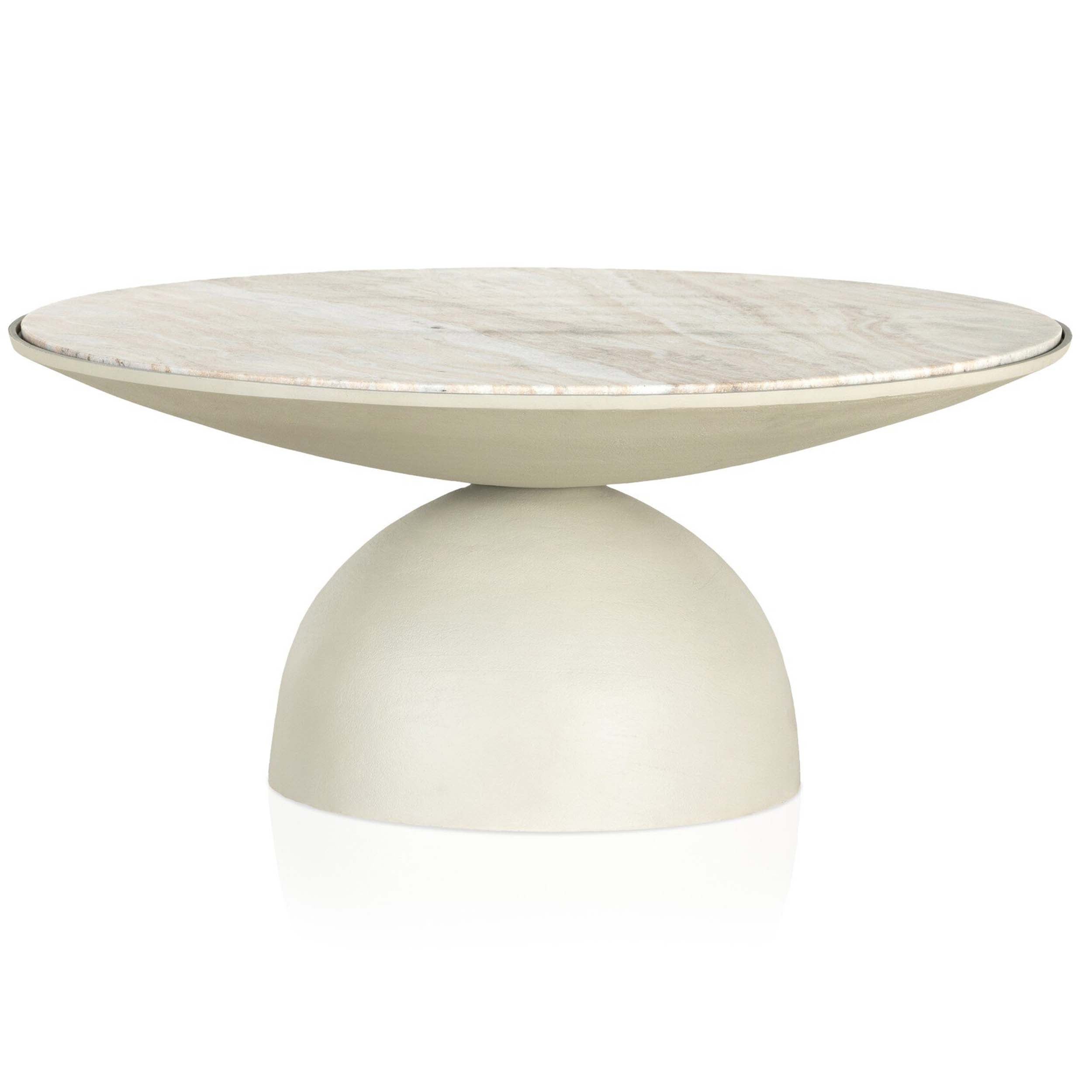 Corbett Coffee Table, Creamy Taupe Marble, Textured Matte White