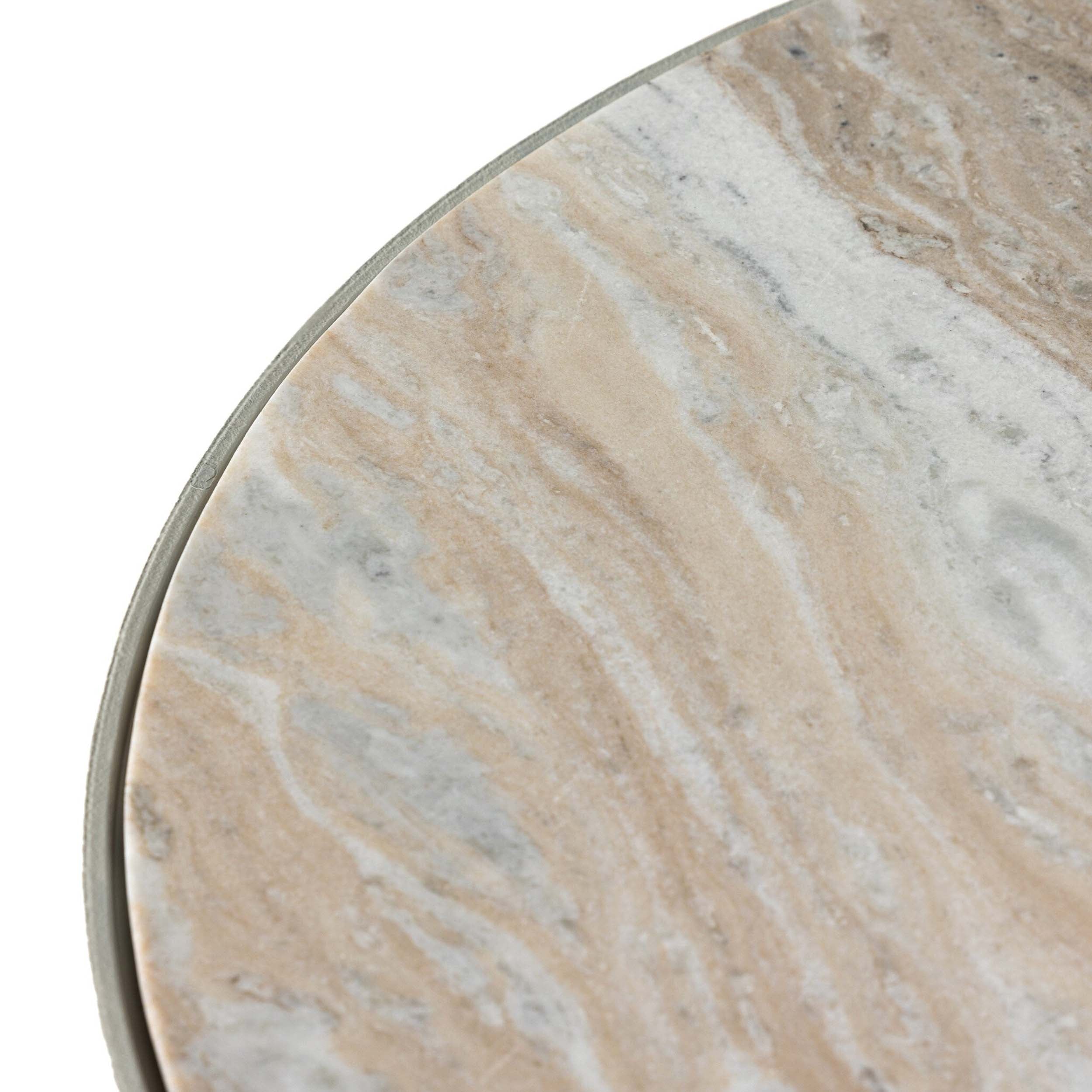 Corbett Coffee Table, Creamy Taupe Marble, Textured Matte White