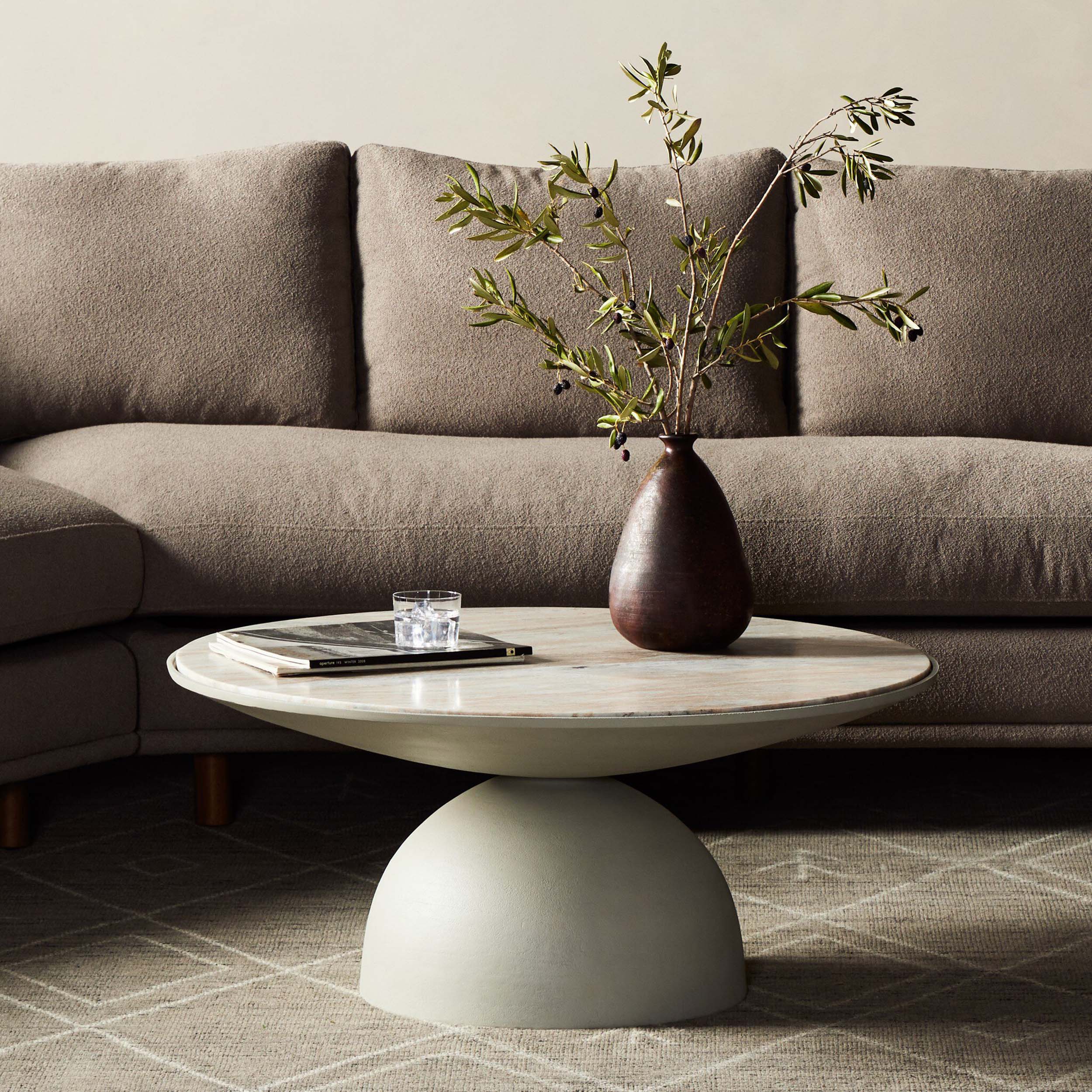 Corbett Coffee Table, Creamy Taupe Marble, Textured Matte White