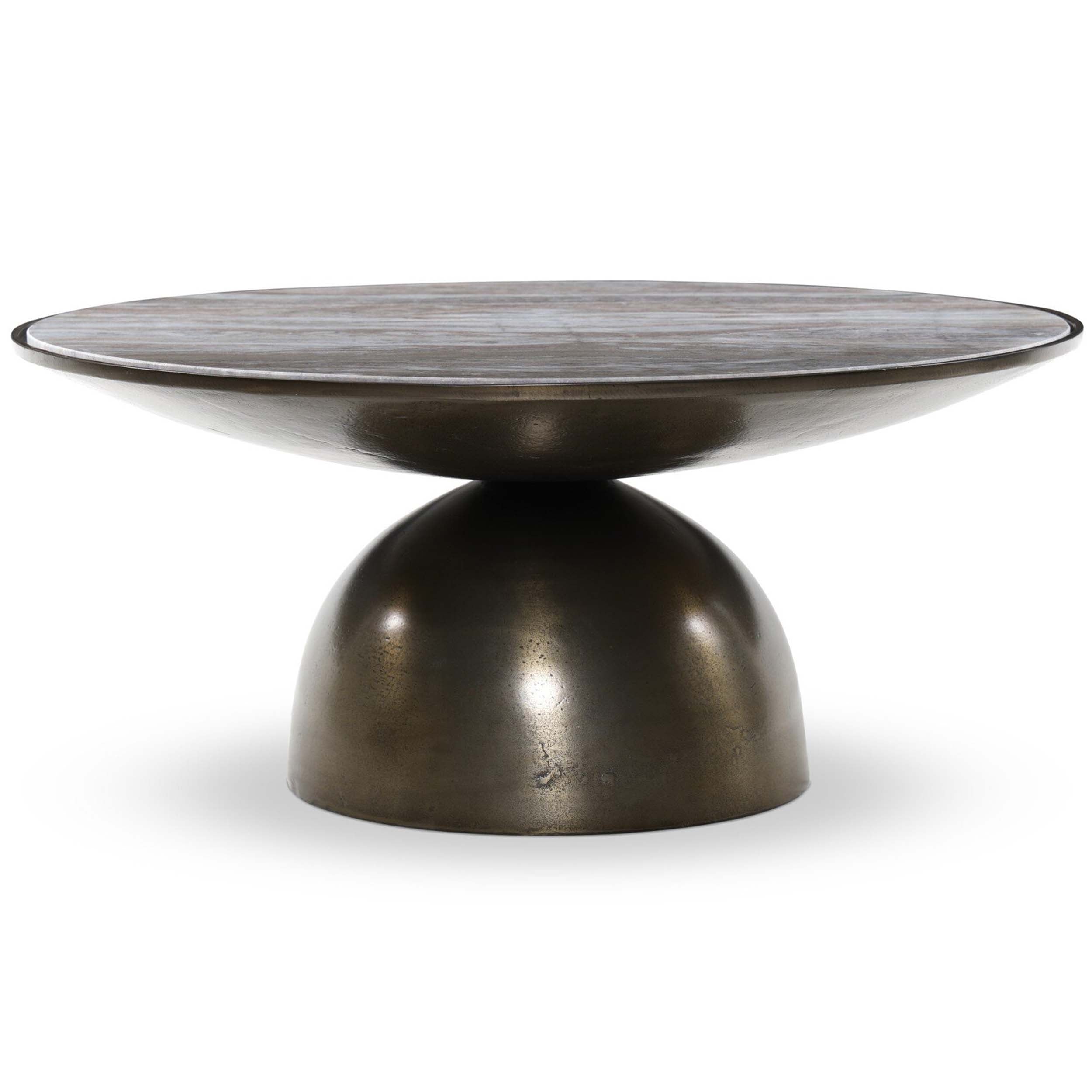 Corbett Coffee Table, Creamy Taupe Marble, Aged Bronze