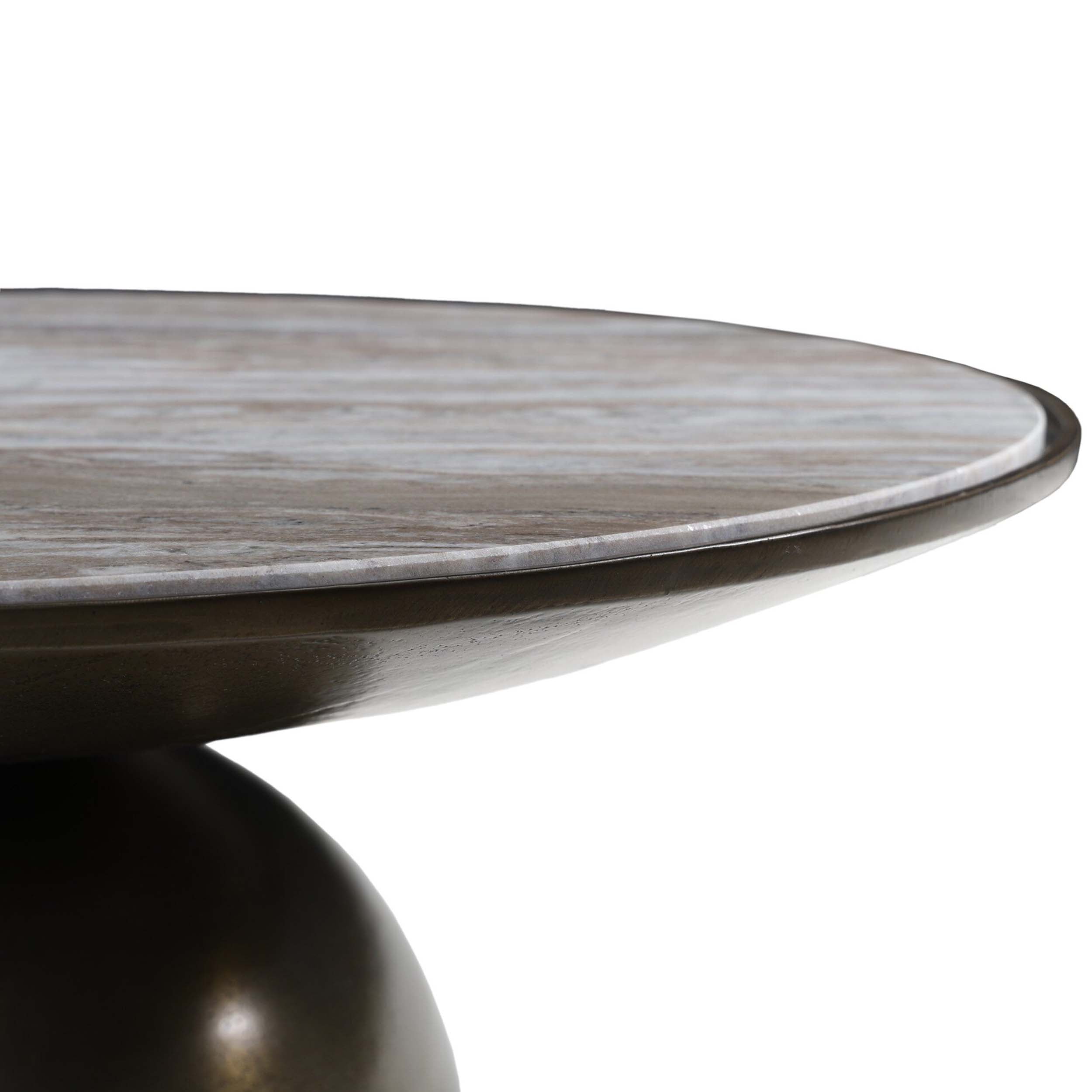 Corbett Coffee Table, Creamy Taupe Marble, Aged Bronze