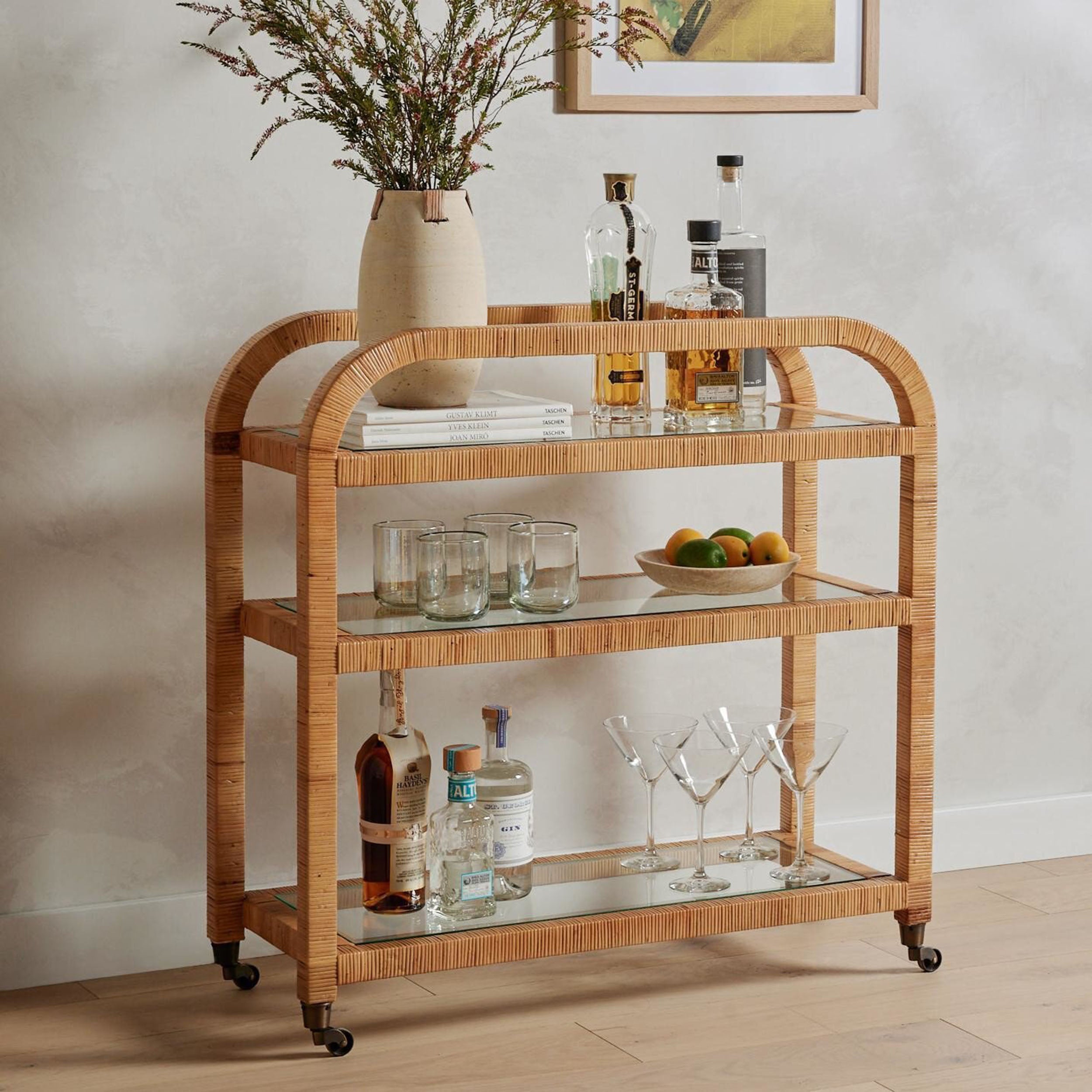 Dory Bar Cart, Wrapped Honey Rattan