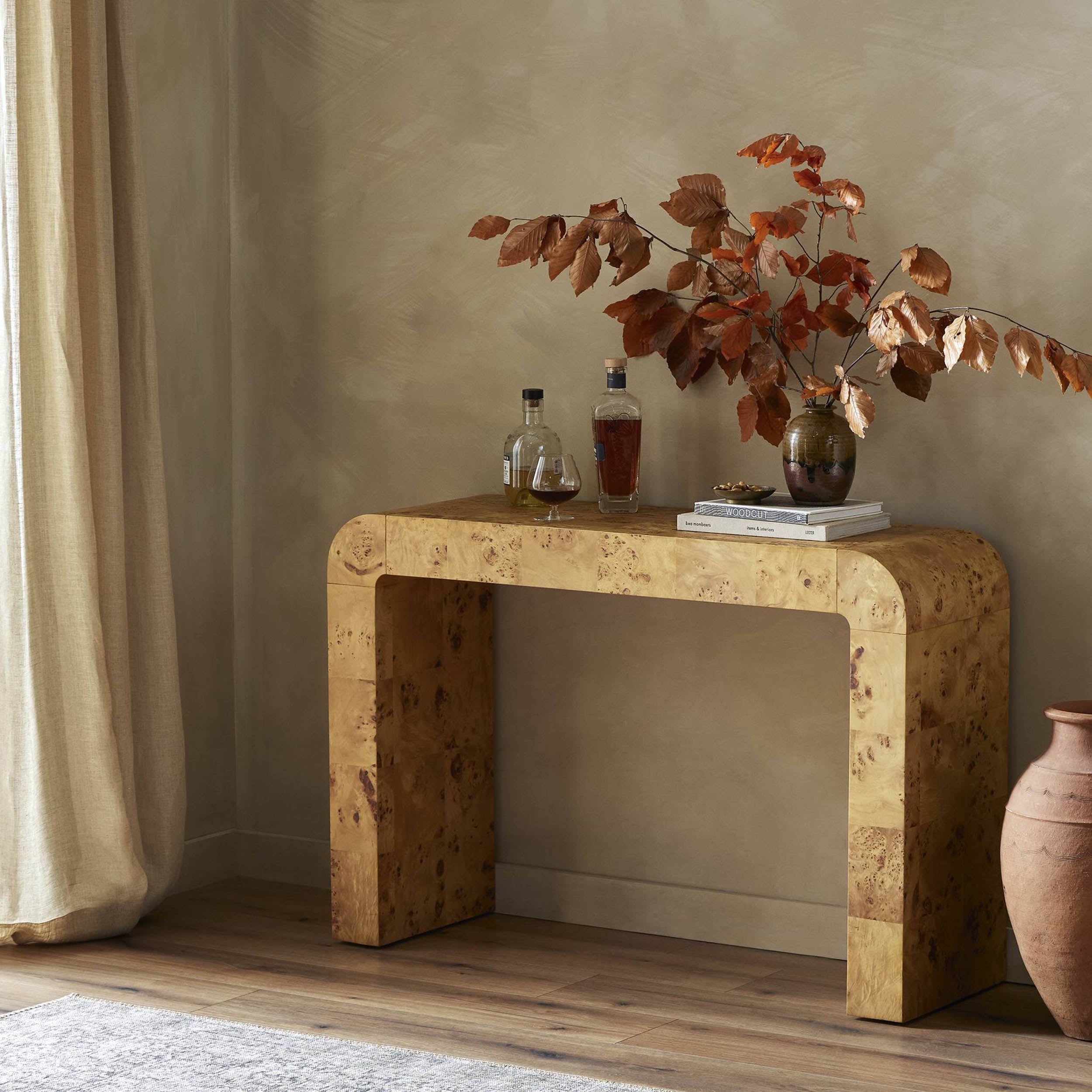 Jenson Console Table, Natural Poplar Burl Veneer