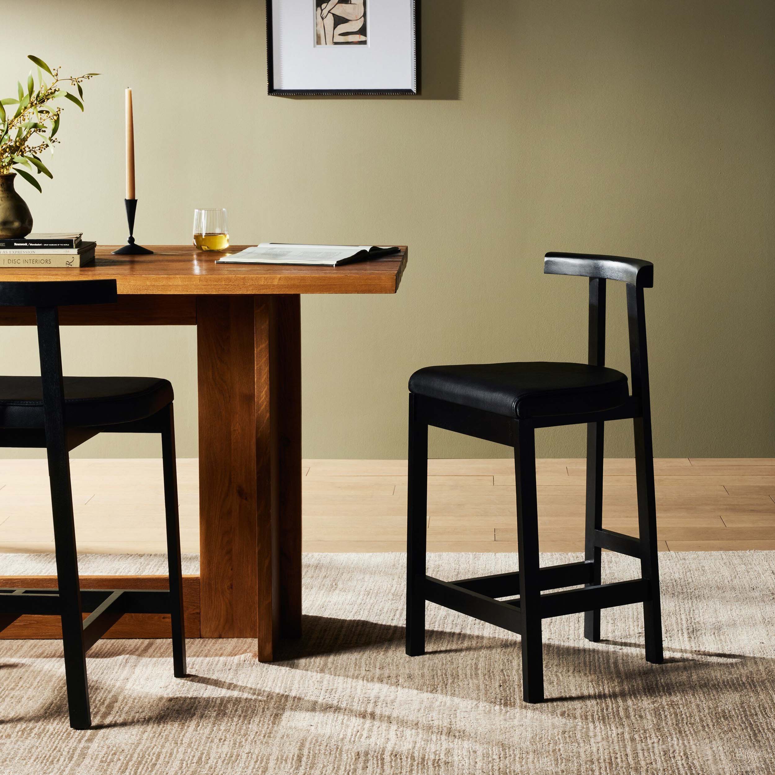 Tex Bar + Counter Stool, Black Leather