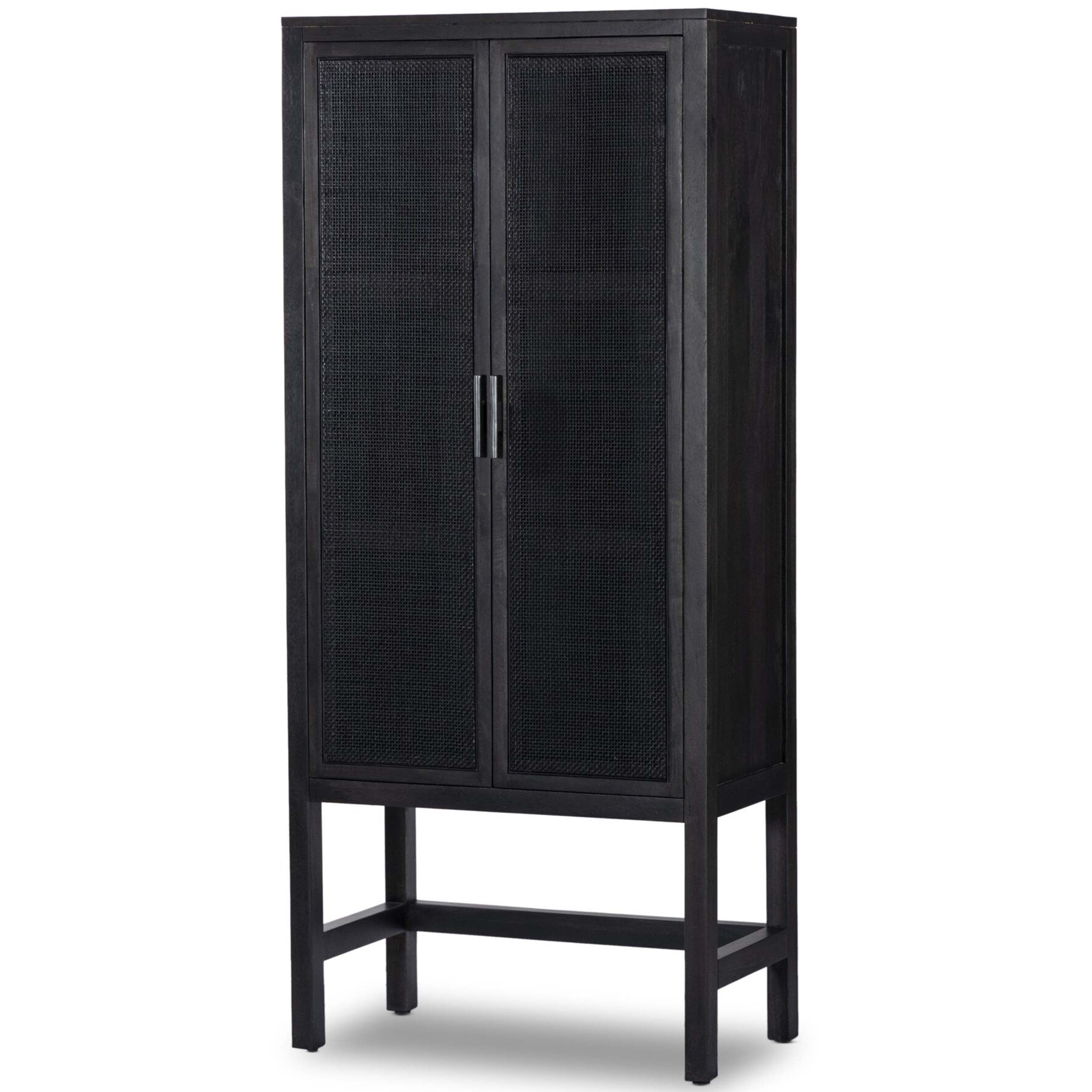 Caprice Narrow Cabinet, Black Wash Mango/Black Cane