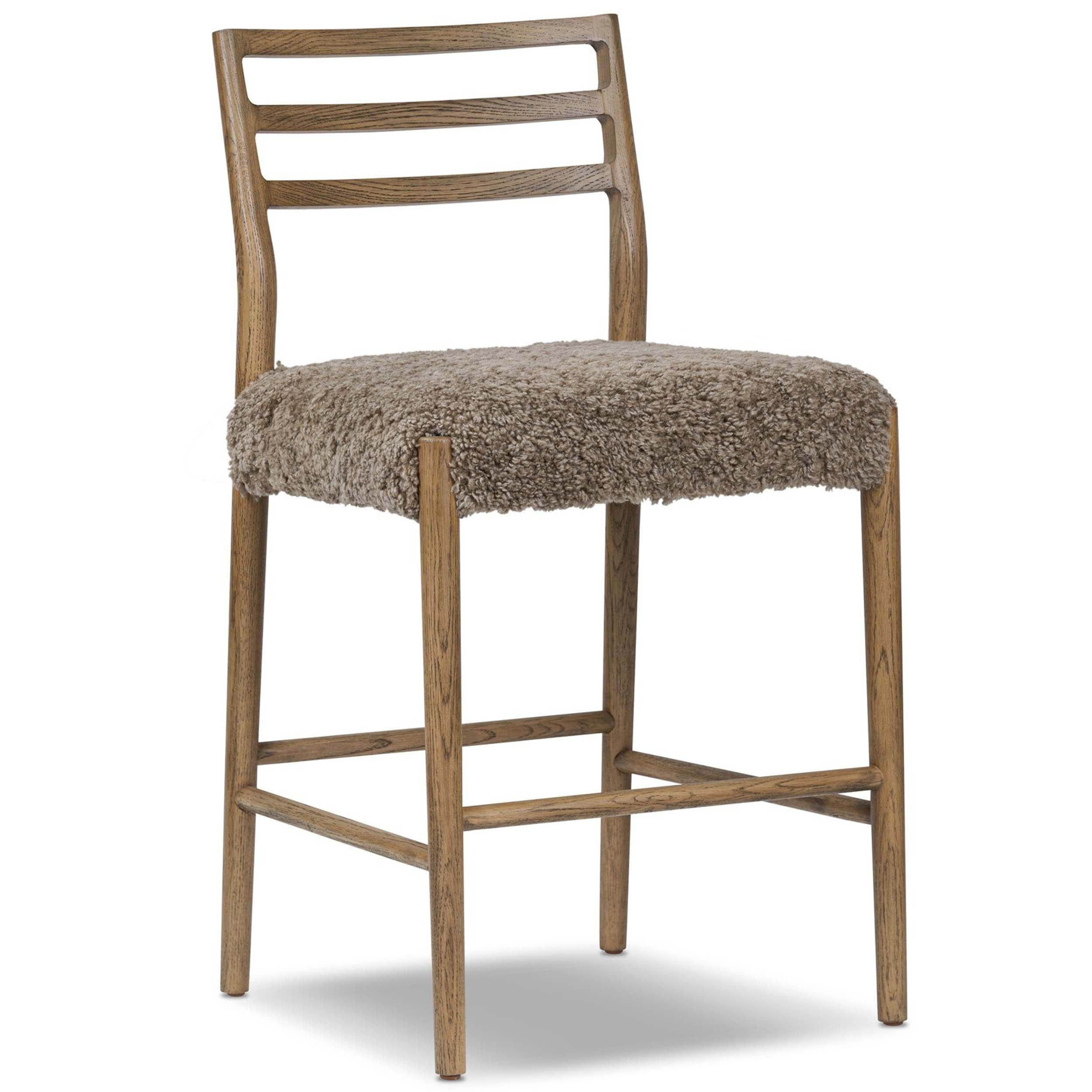 Glenmore Bar + Counter Stool, Taupe Shearling, Smoked Oak