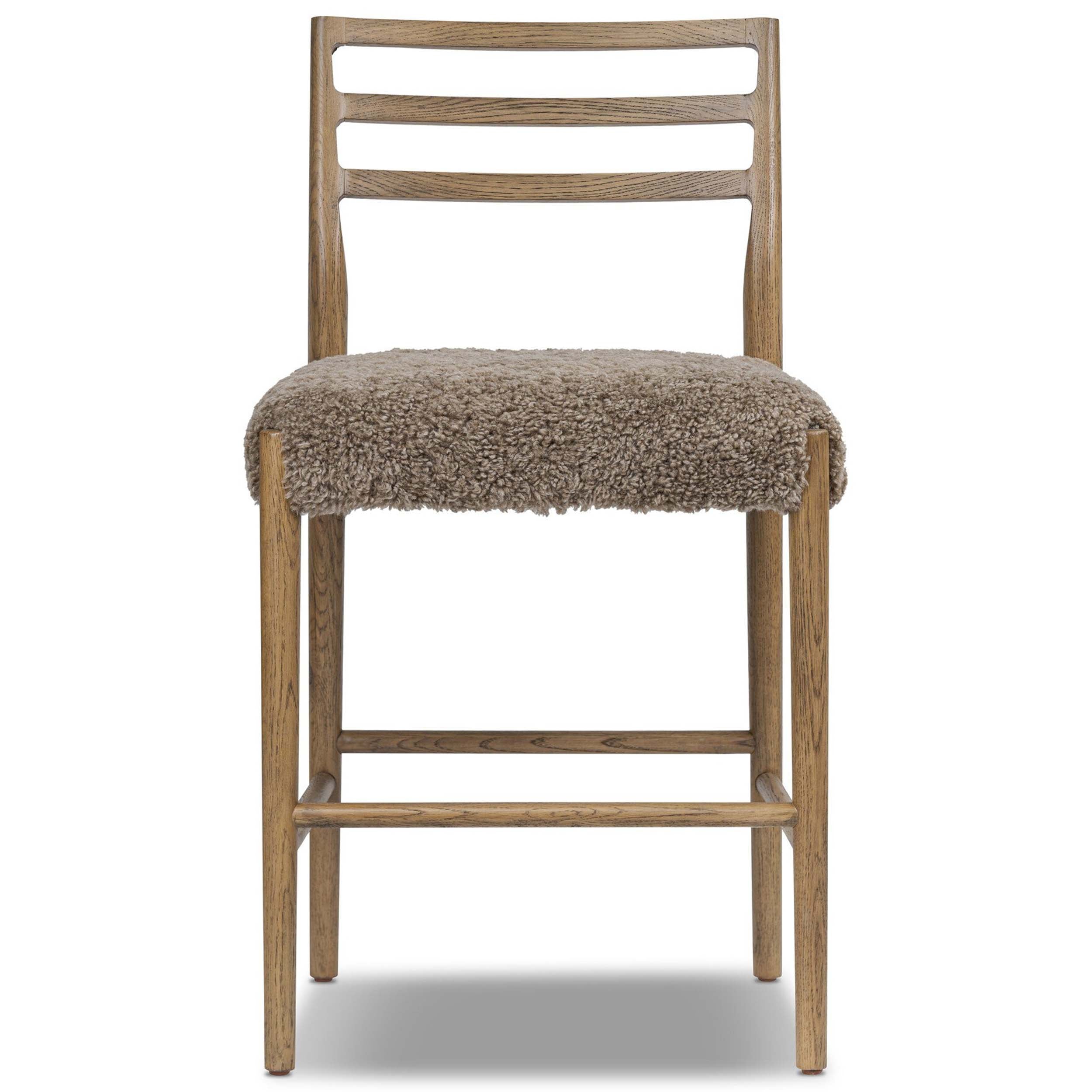 Glenmore Bar + Counter Stool, Taupe Shearling, Smoked Oak