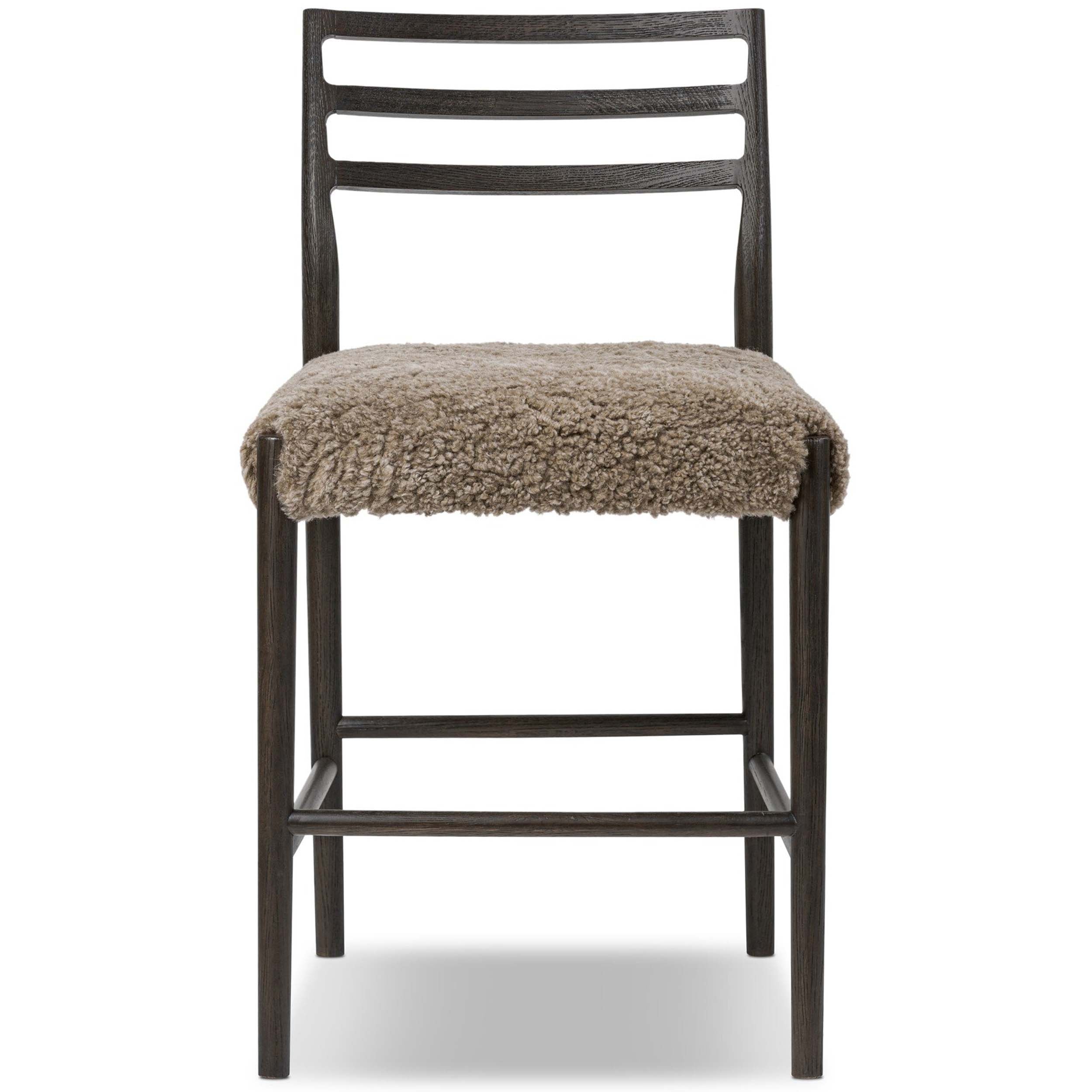 Glenmore Bar + Counter Stool, Taupe Shearling, Light Carbon
