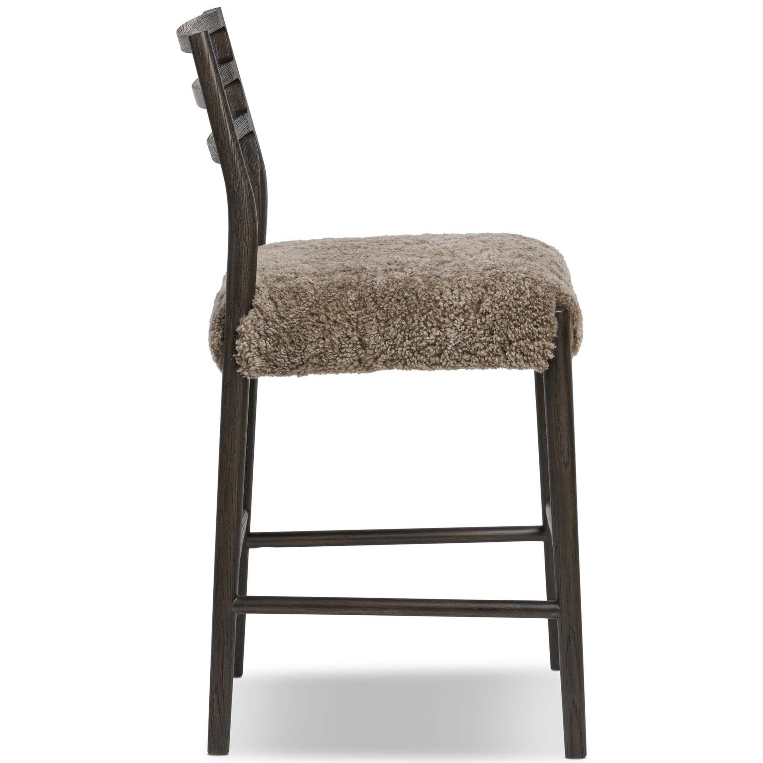 Glenmore Bar + Counter Stool, Taupe Shearling, Light Carbon