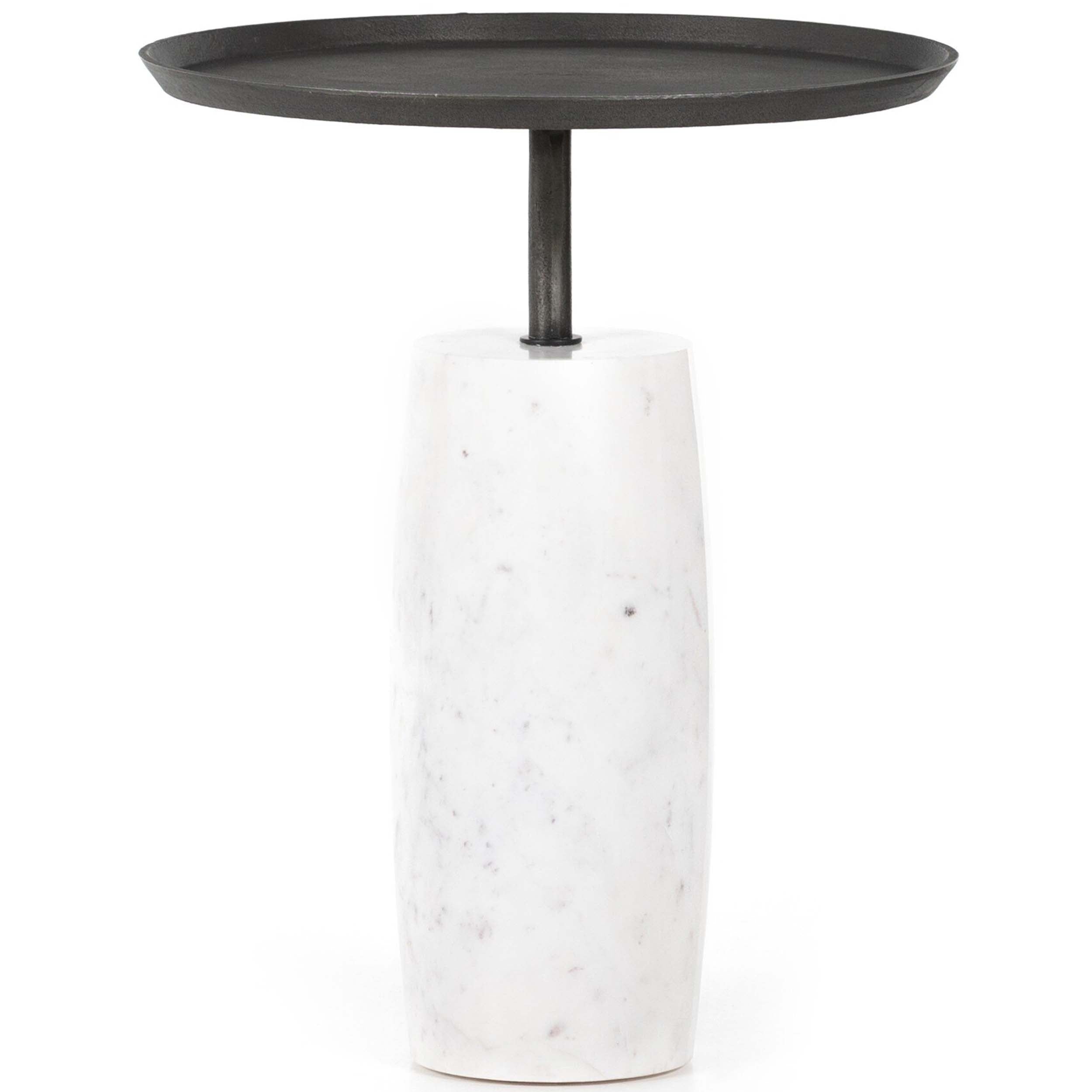 Cronos End Table, Hammered Grey, Polished White Marble