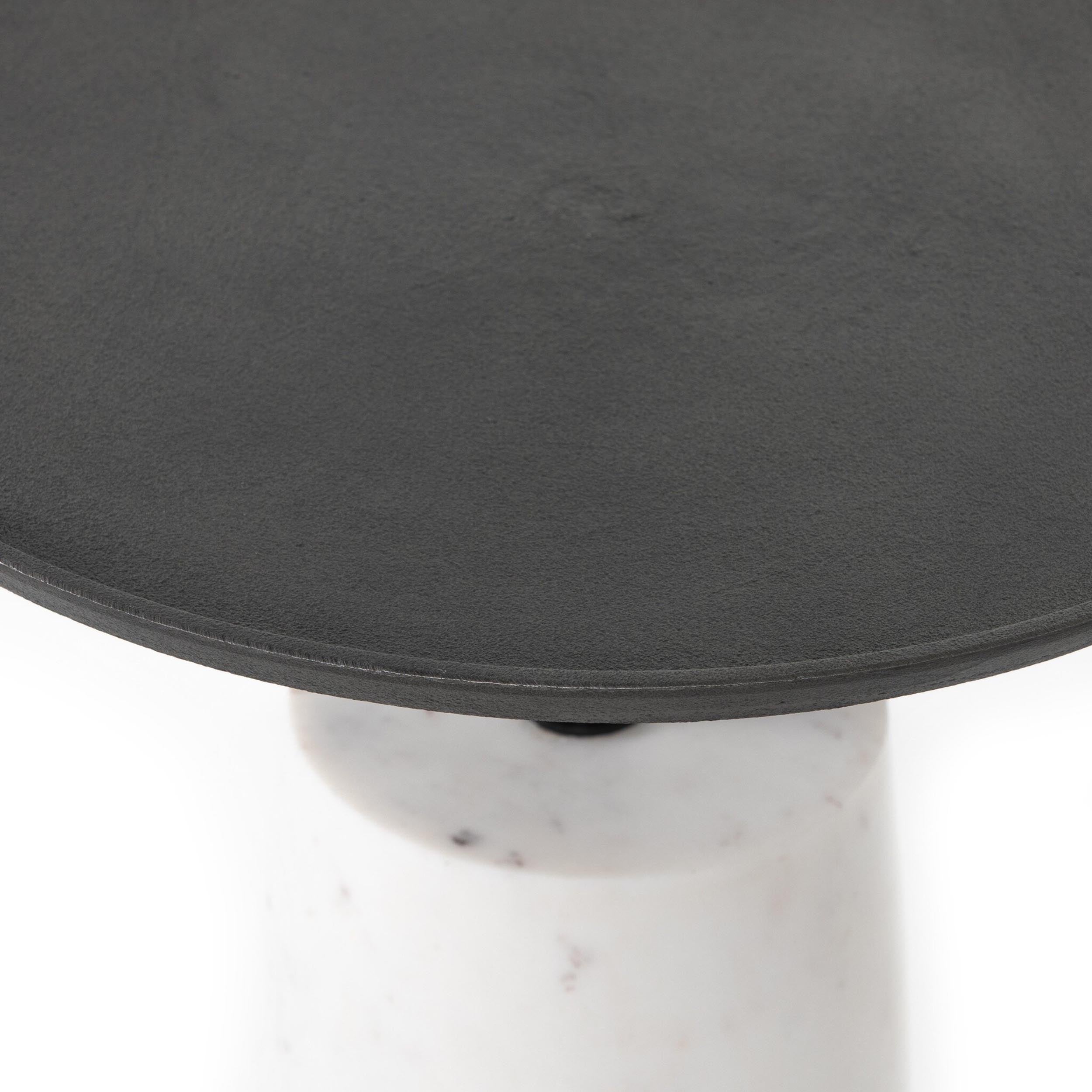 Cronos End Table, Hammered Grey, Polished White Marble