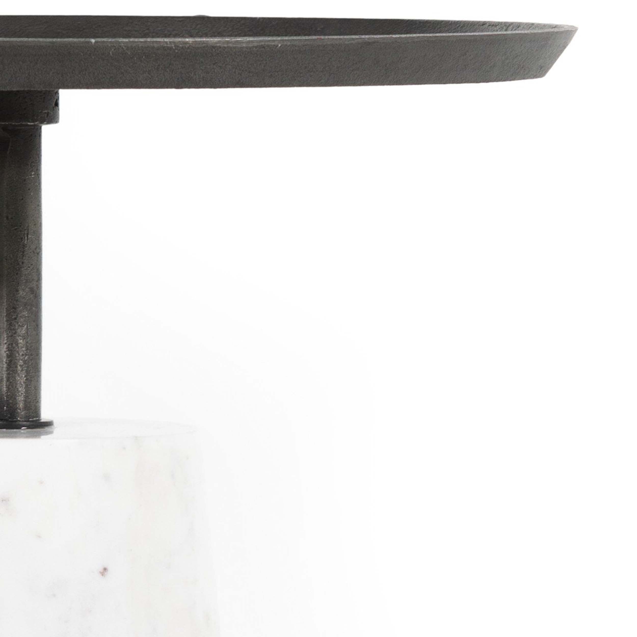 Cronos End Table, Hammered Grey, Polished White Marble