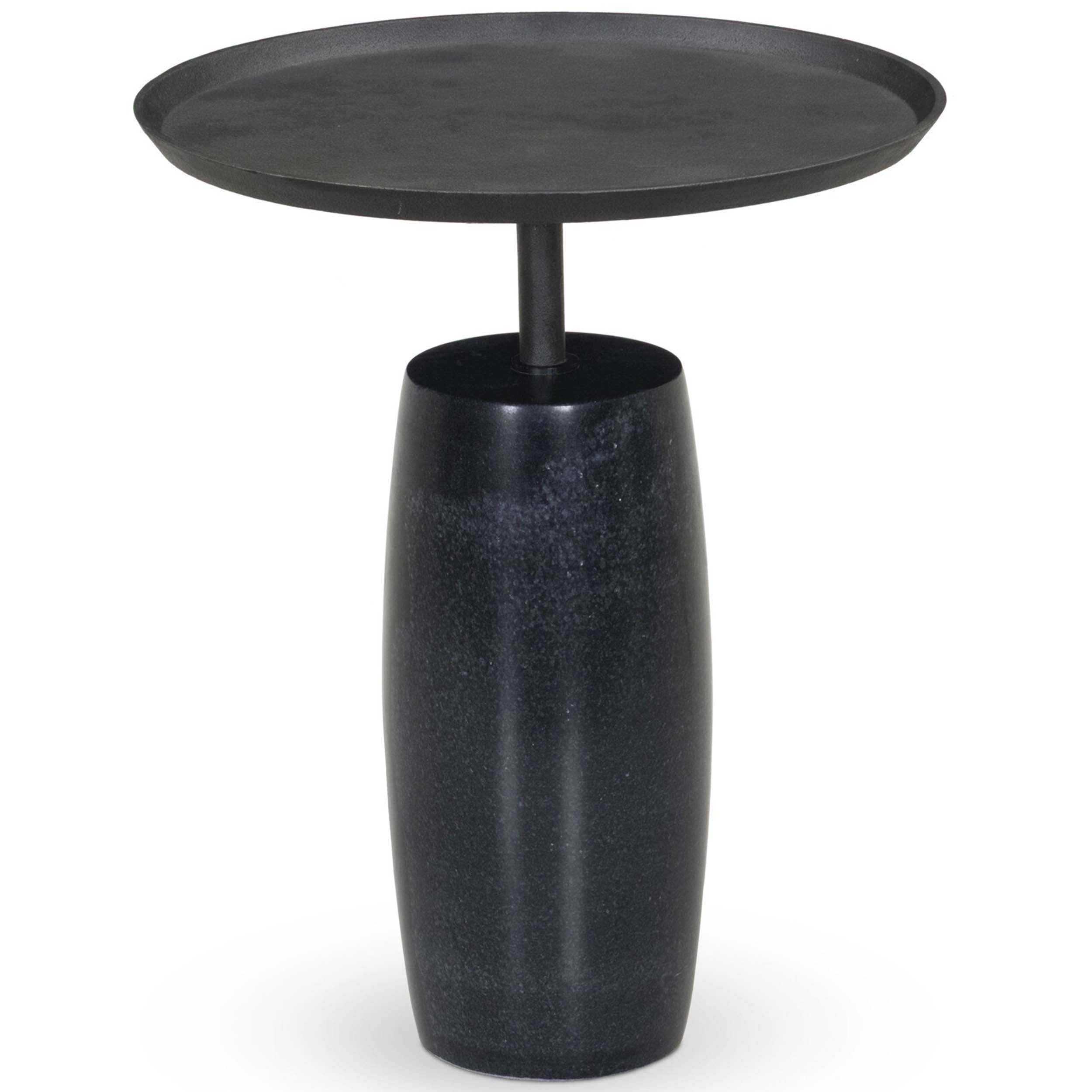 Cronos End Table, Hammered Grey, Polished Black Marble