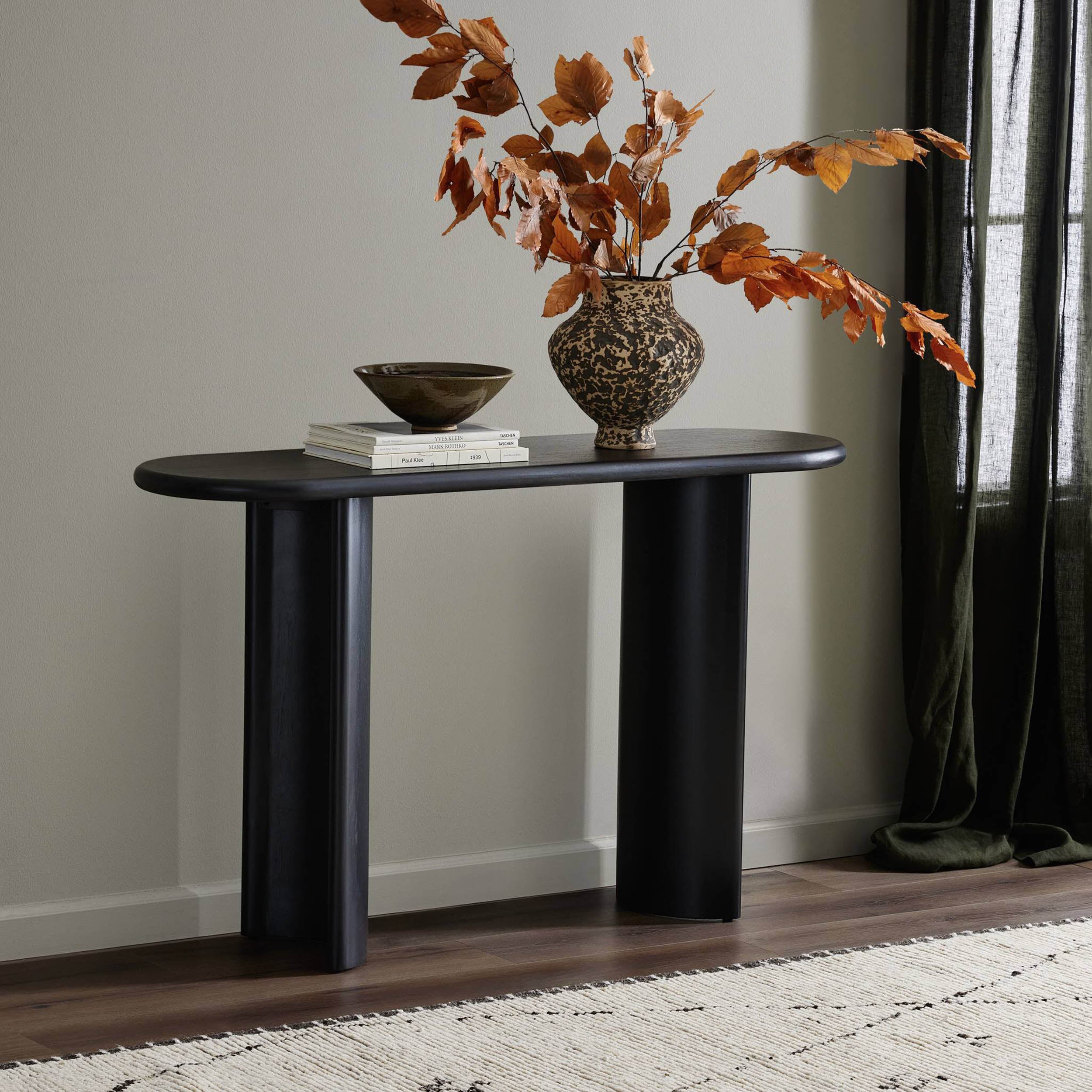 Paden Console Table, Aged Black Acacia
