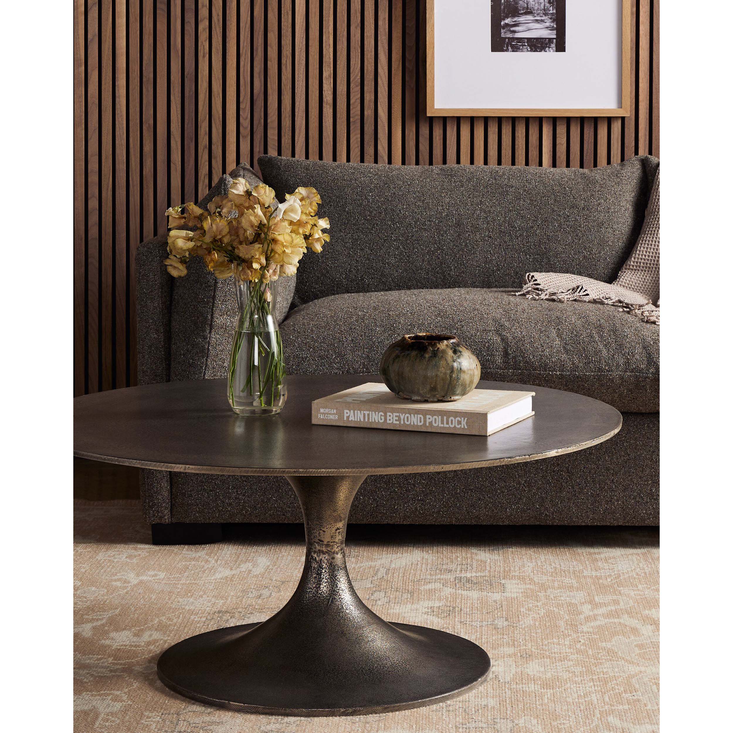 Simone Round Coffee Table, Raw Antique Nickel