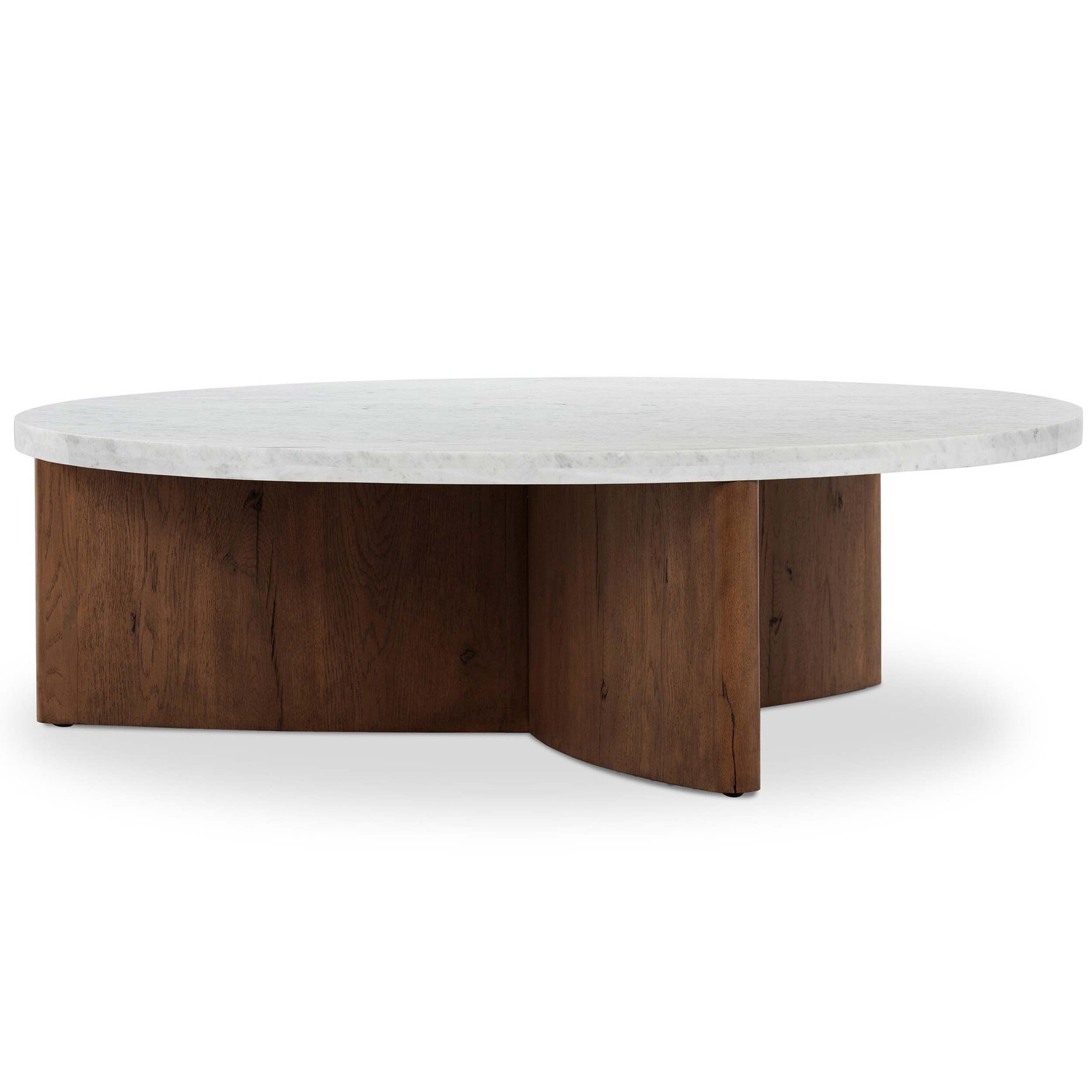 Toli Coffee Table, Italian White Marble, Rustic Fawn