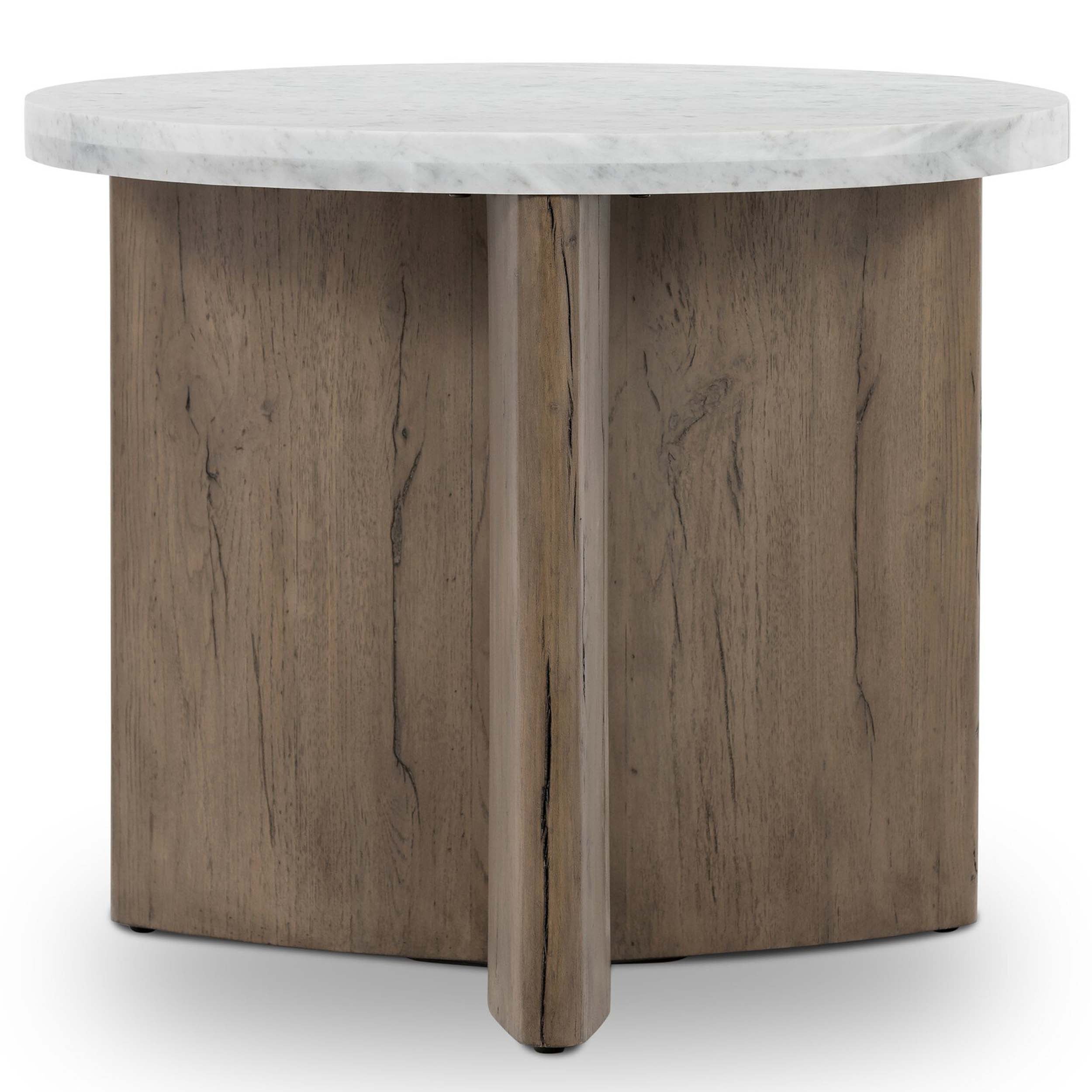 Toli End Table, Italian White Marble, Rustic Grey