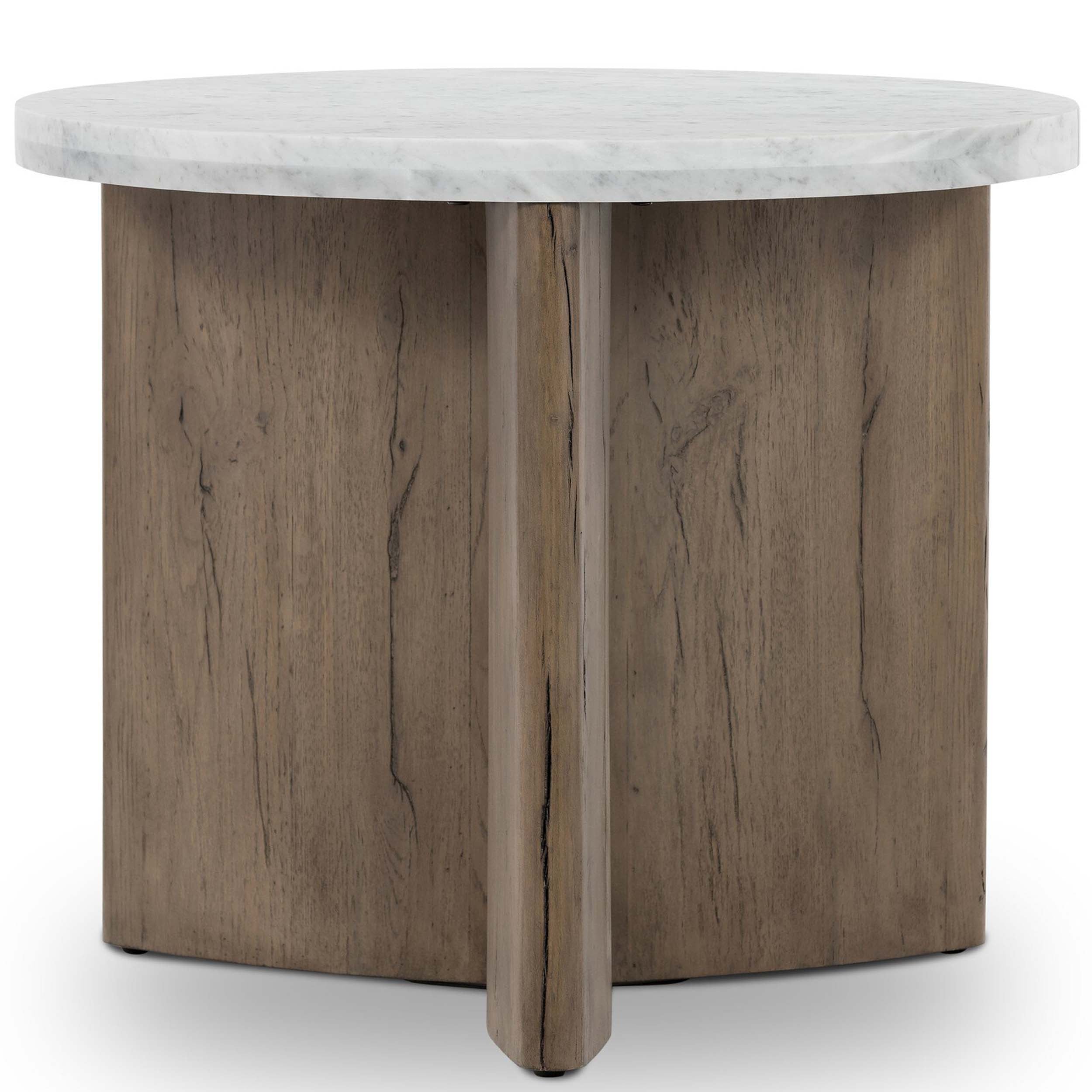 Toli End Table, Italian White Marble, Rustic Grey