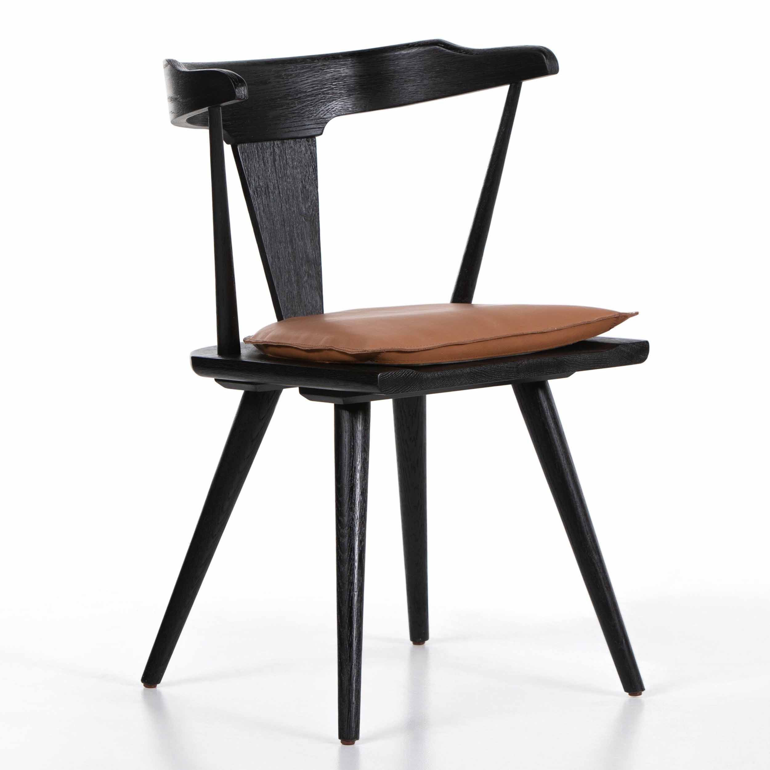 Ripley Dining Chair, Whiskey Saddle, Black Oak