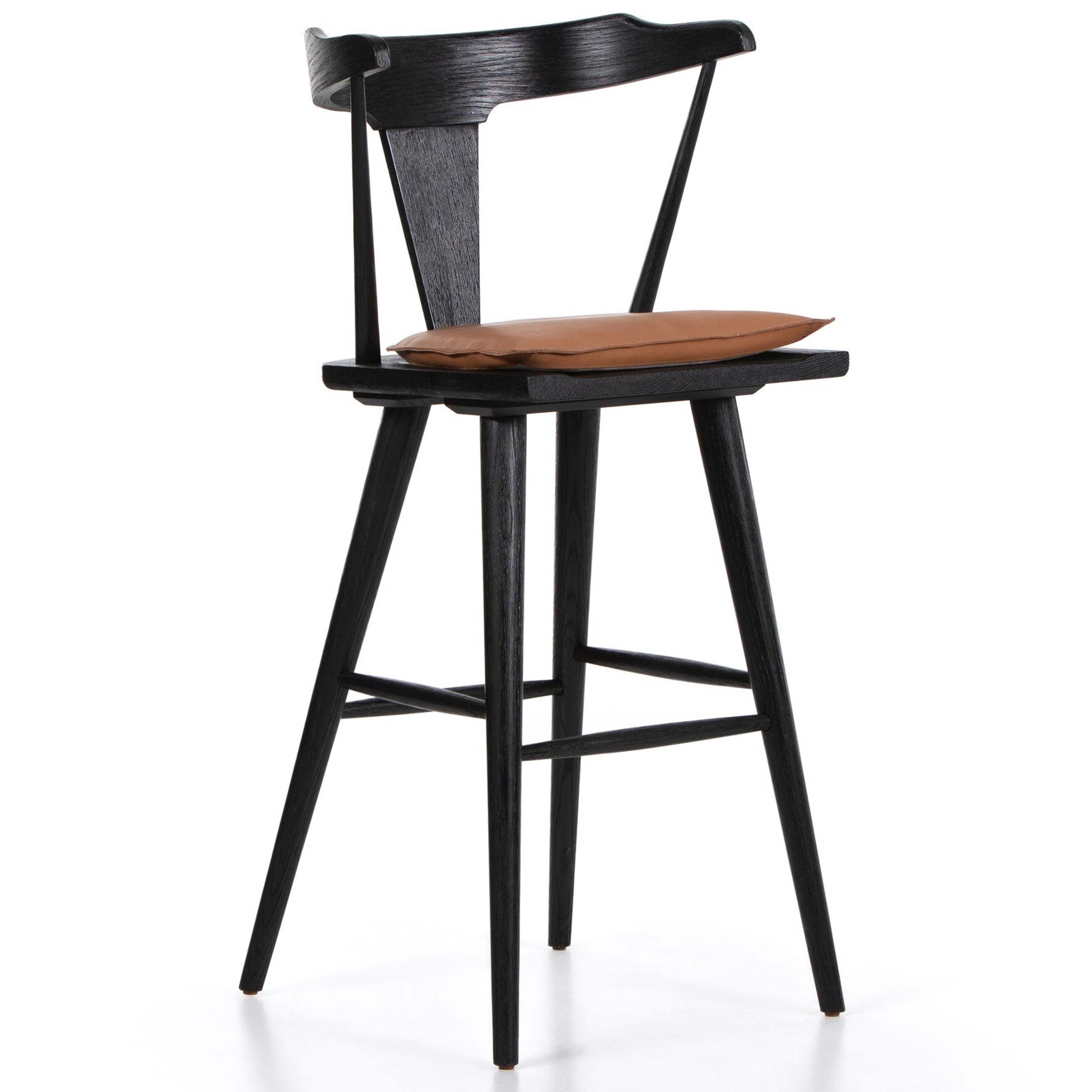 Ripley Bar + Counter Stool, Whiskey Saddle, Black Oak
