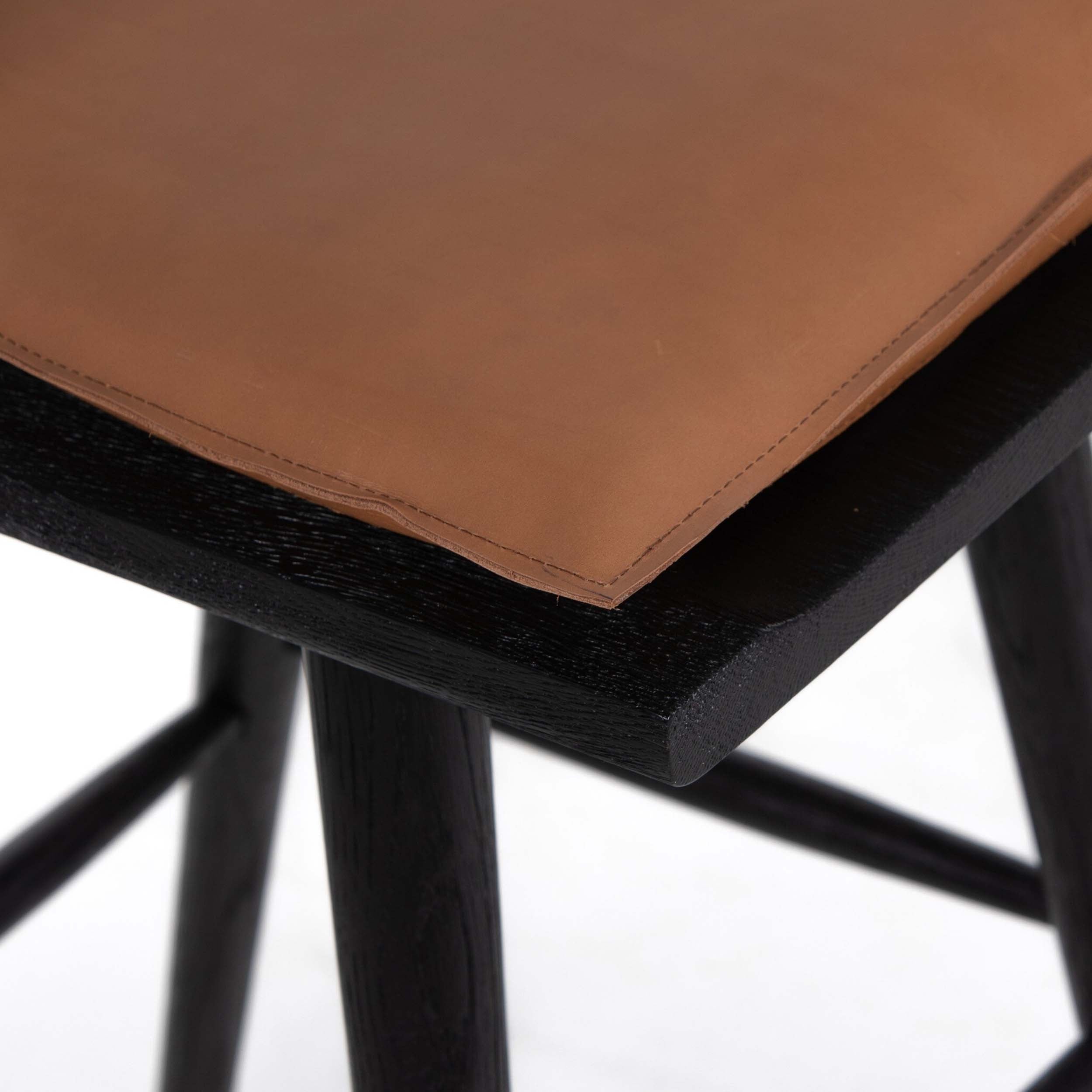 Ripley Bar + Counter Stool, Whiskey Saddle, Black Oak