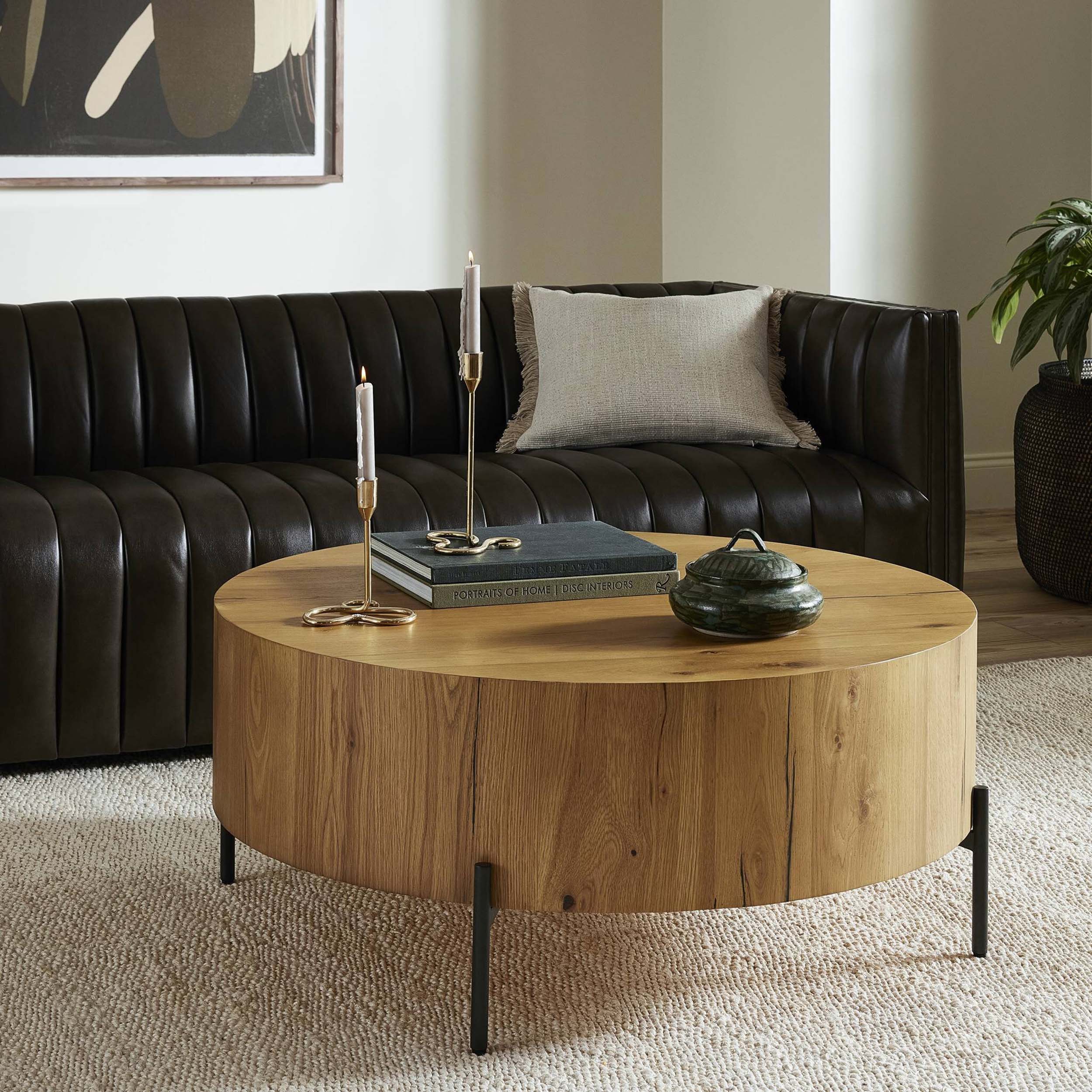 Eaton Drum Coffee Table, Light Oak Resin