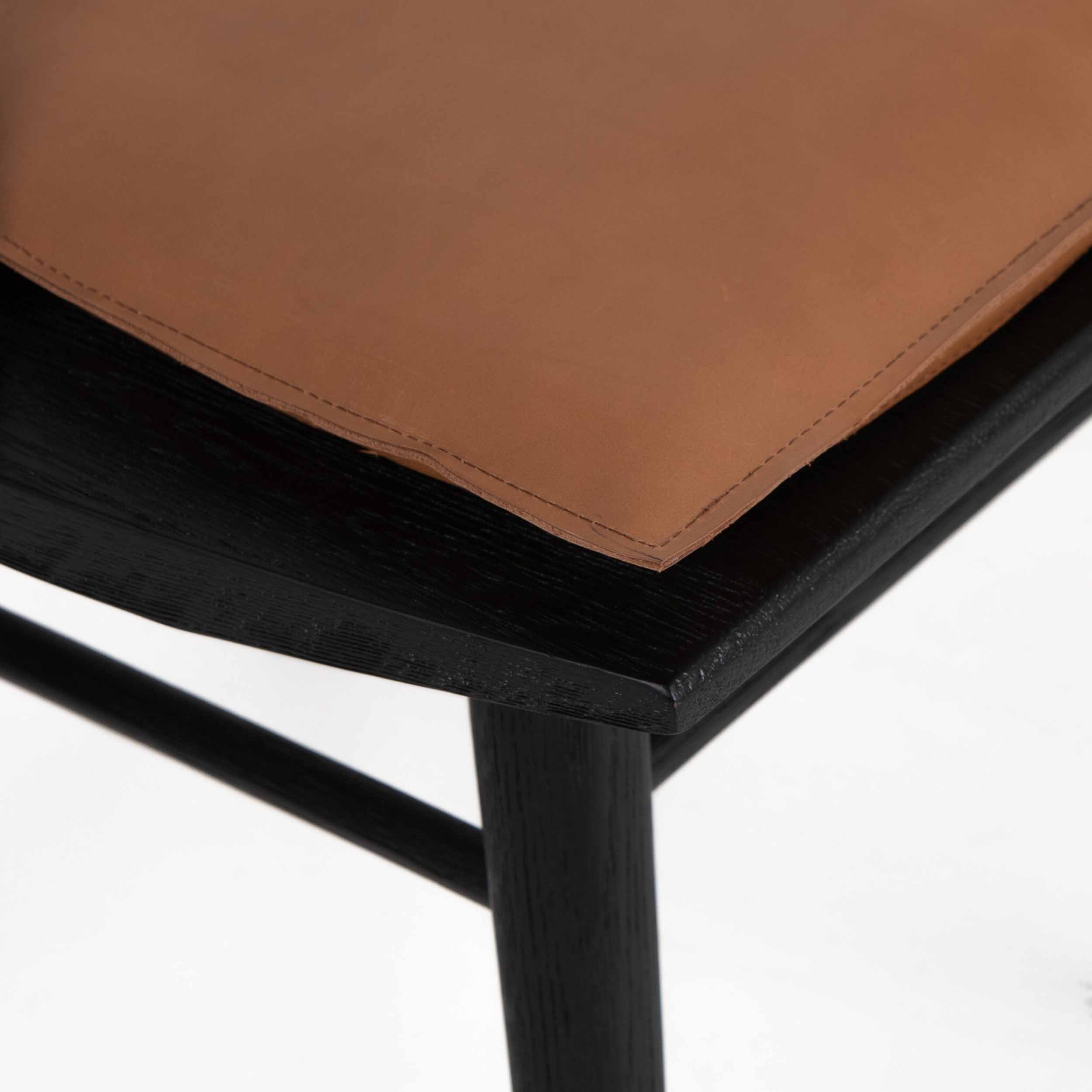 Lewis Windsor Chair, Whiskey Saddle, Black Oak