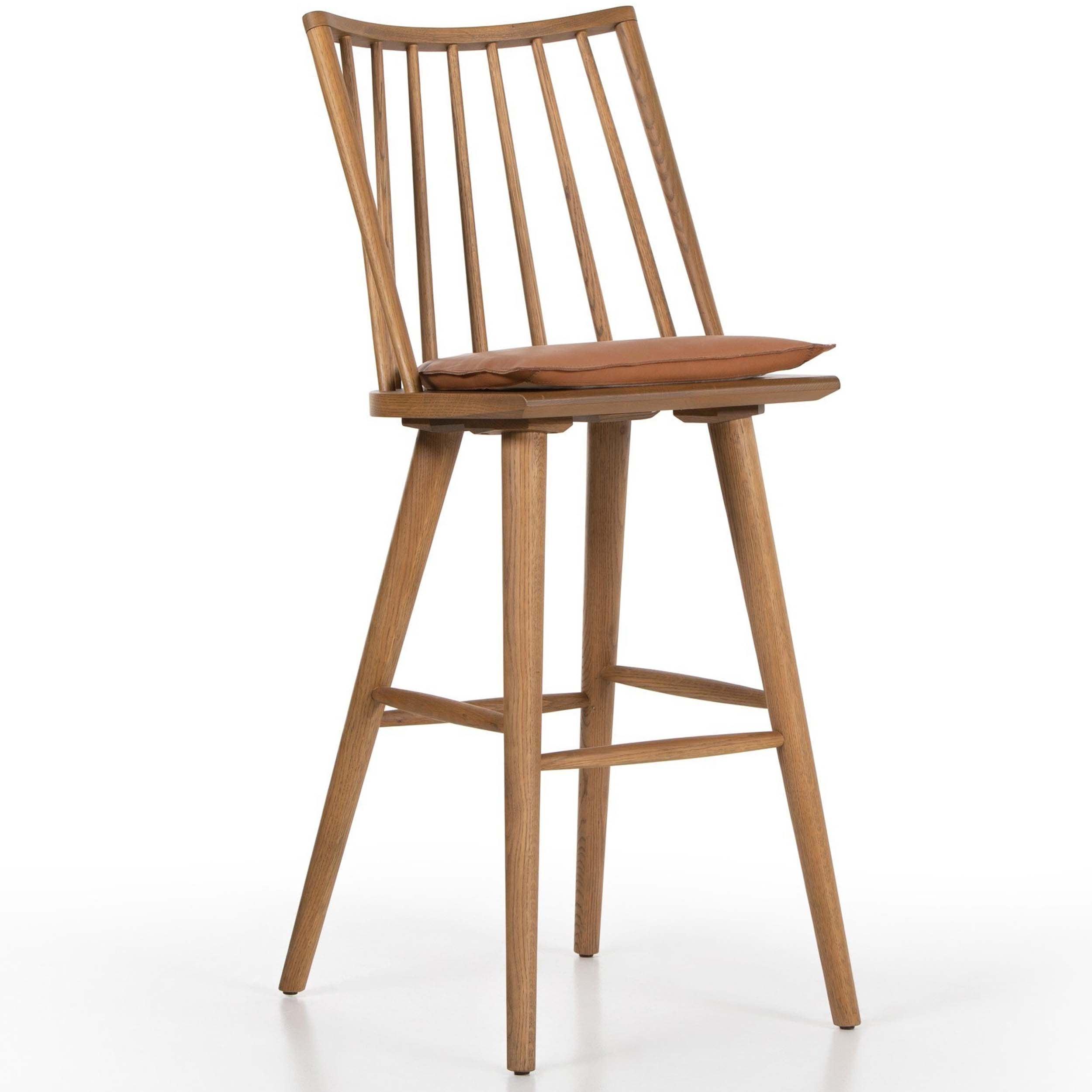 Lewis Windsor Bar + Counter Stool, Whiskey Saddle, Sandy Oak