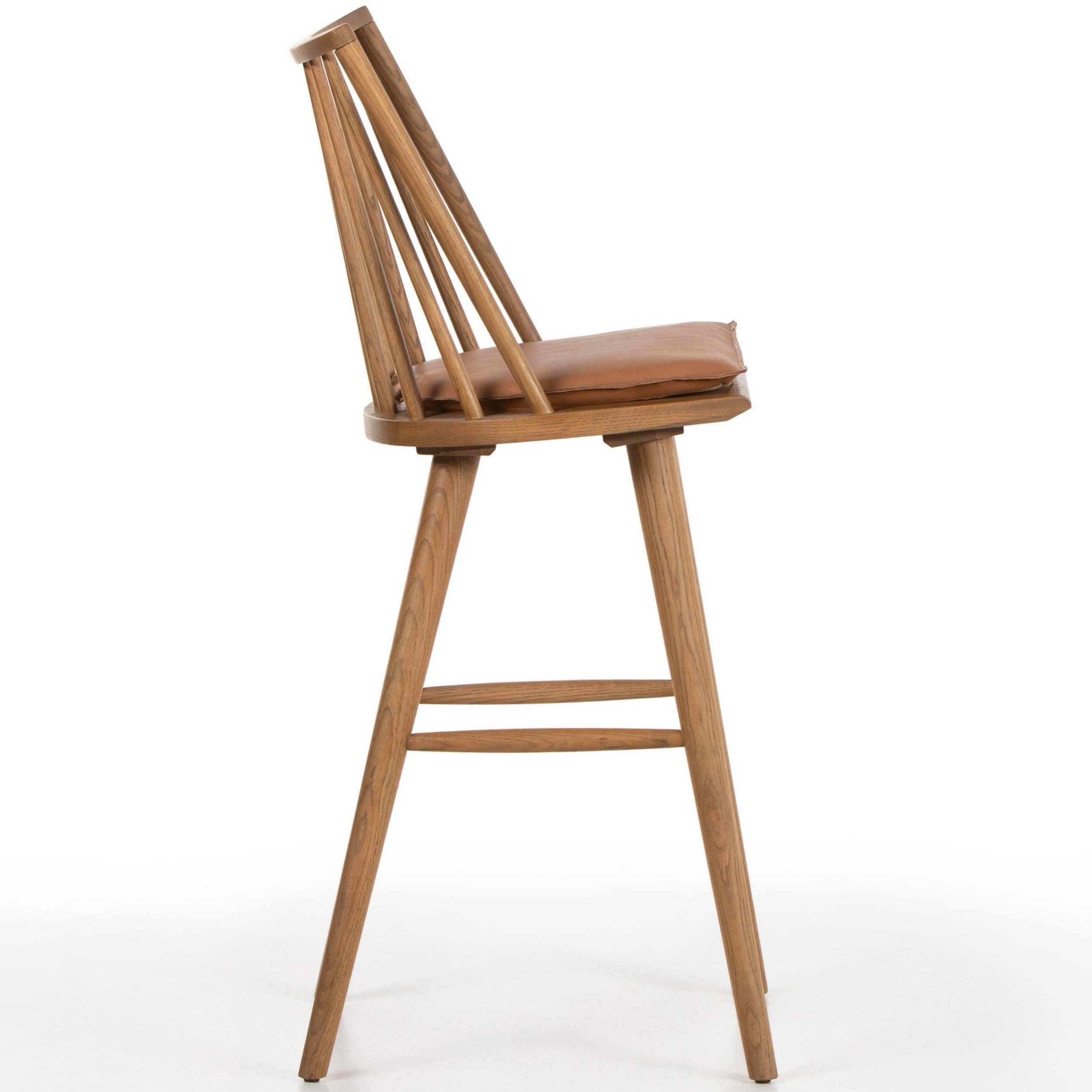 Lewis Windsor Bar + Counter Stool, Whiskey Saddle, Sandy Oak