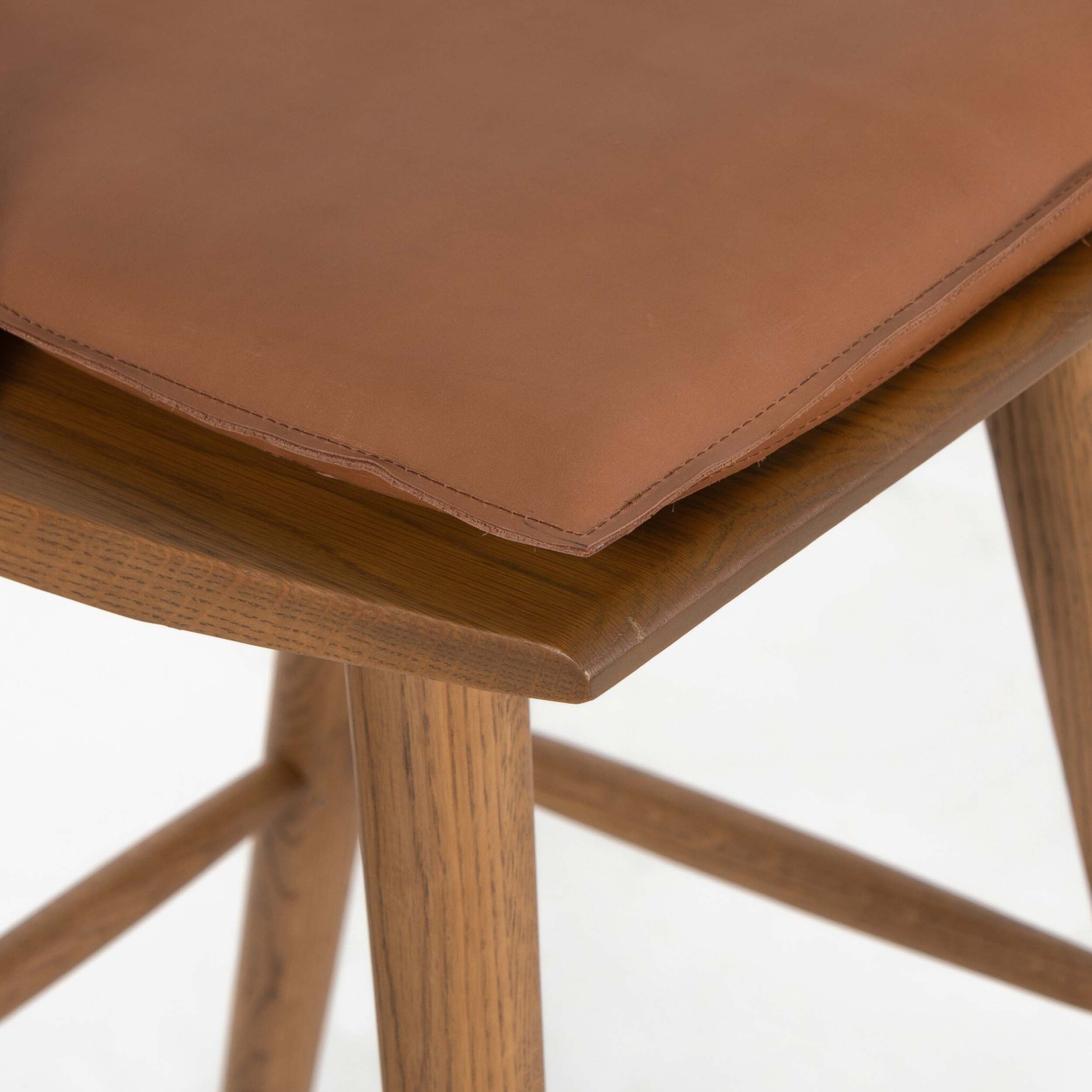 Lewis Windsor Bar + Counter Stool, Whiskey Saddle, Sandy Oak