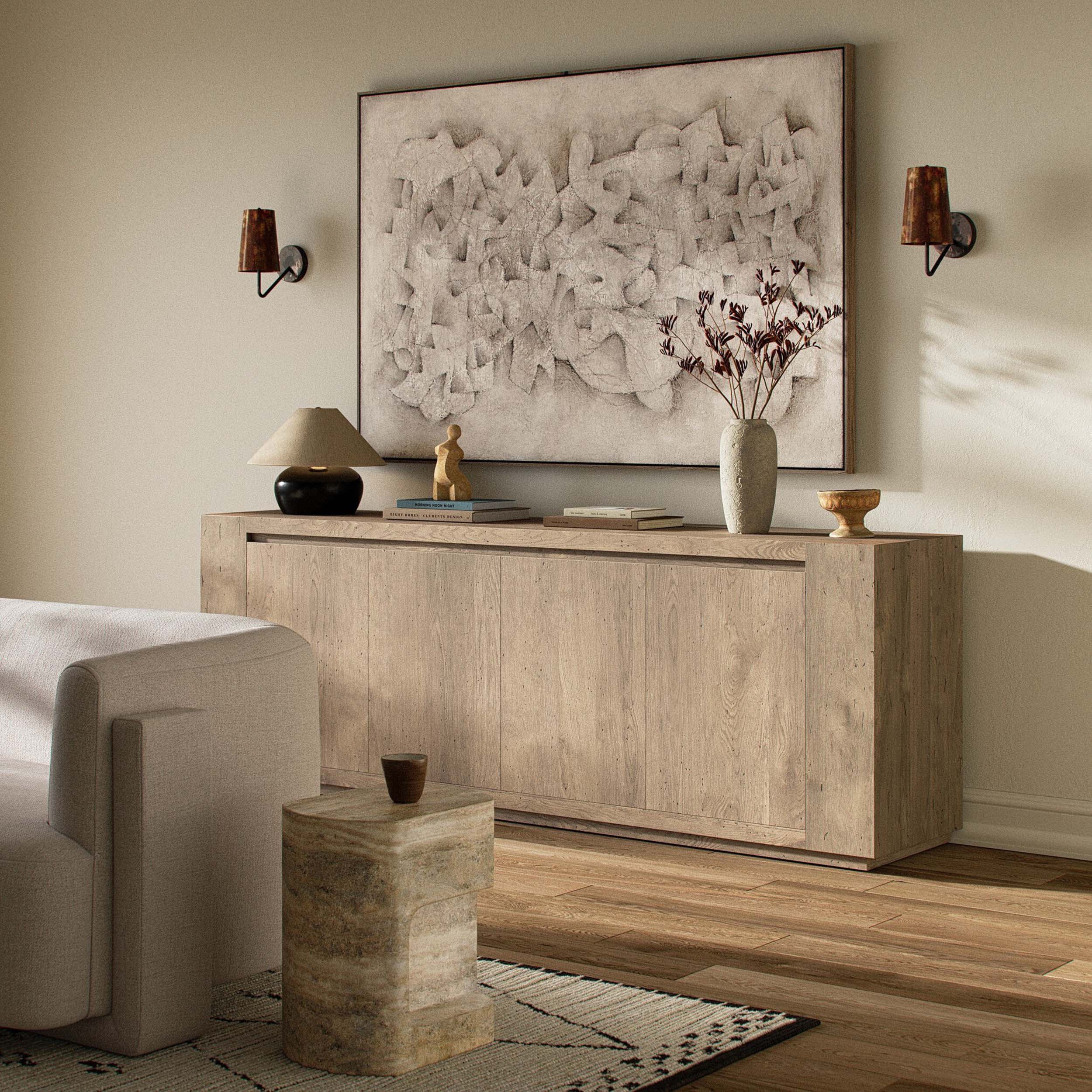 Abaso Sideboard, Whitewash Rustic Wormwood Oak