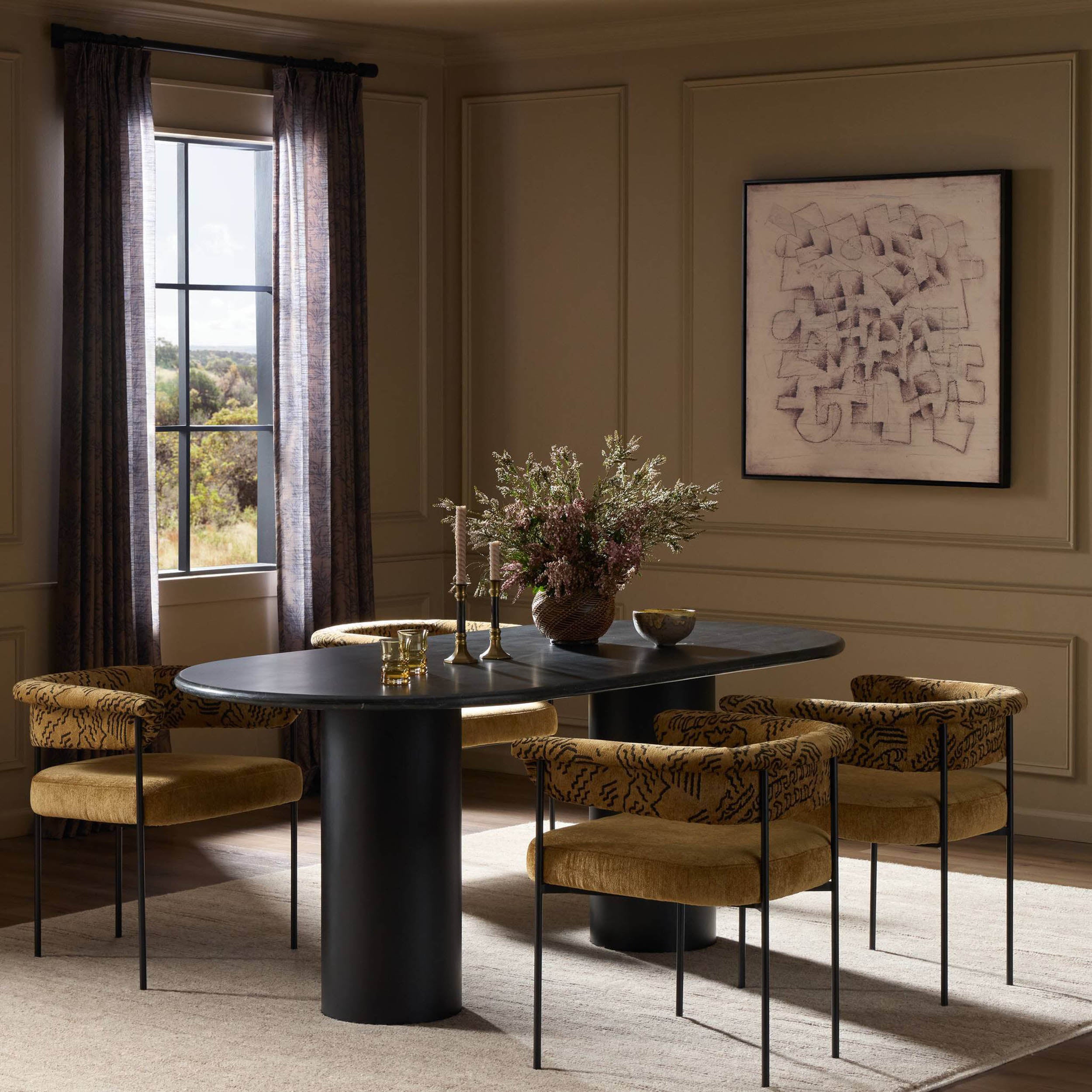 Belle Oval Dining Table, Black Marble
