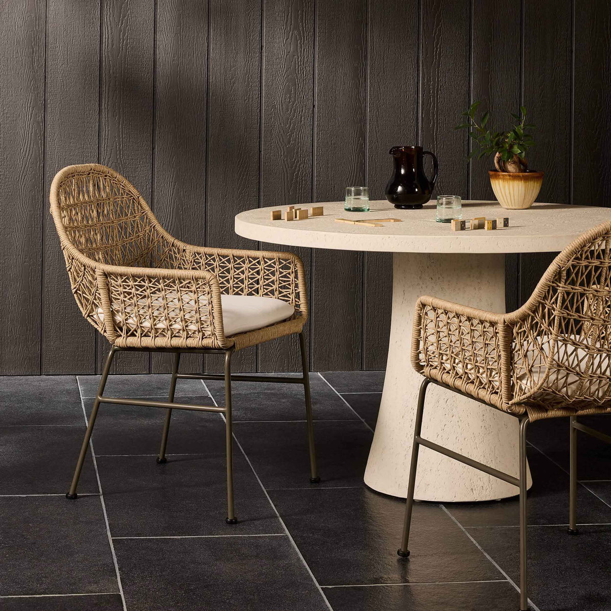 Bandera Outdoor Woven Dining Chair, Stinson White, Vintage White, Set of 2