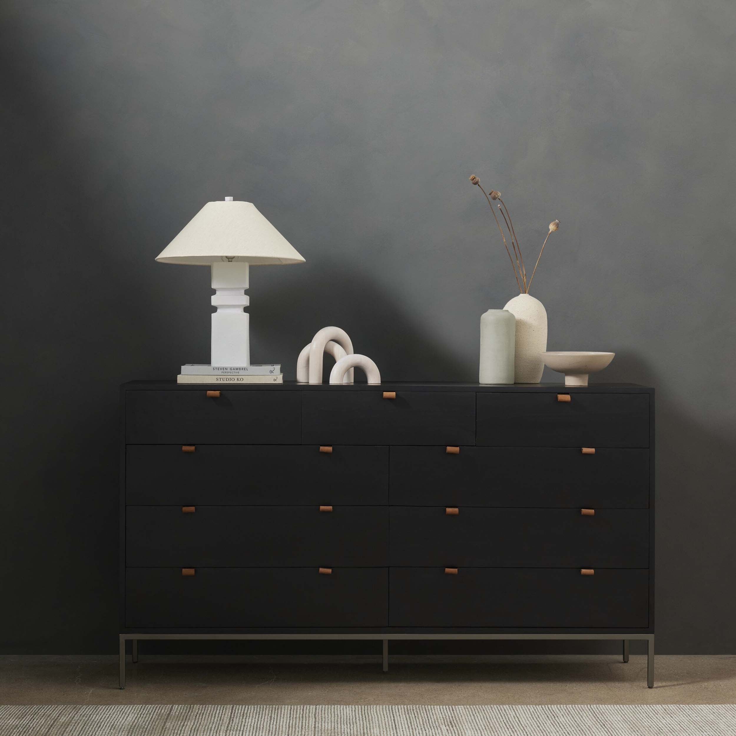 Trey 9 Drawer Dresser, Black Wash Poplar