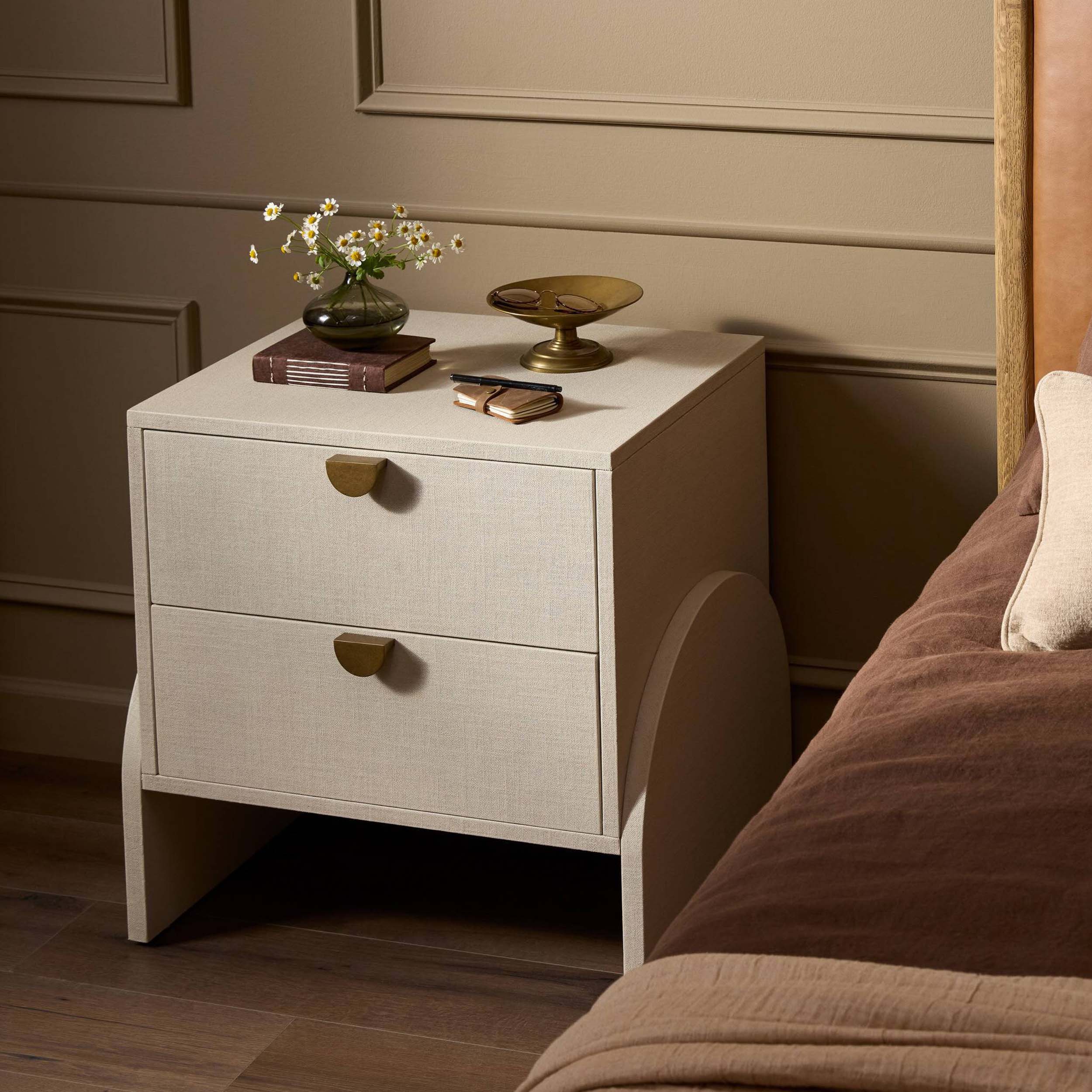Cressida Nightstand, Ivory Painted Linen