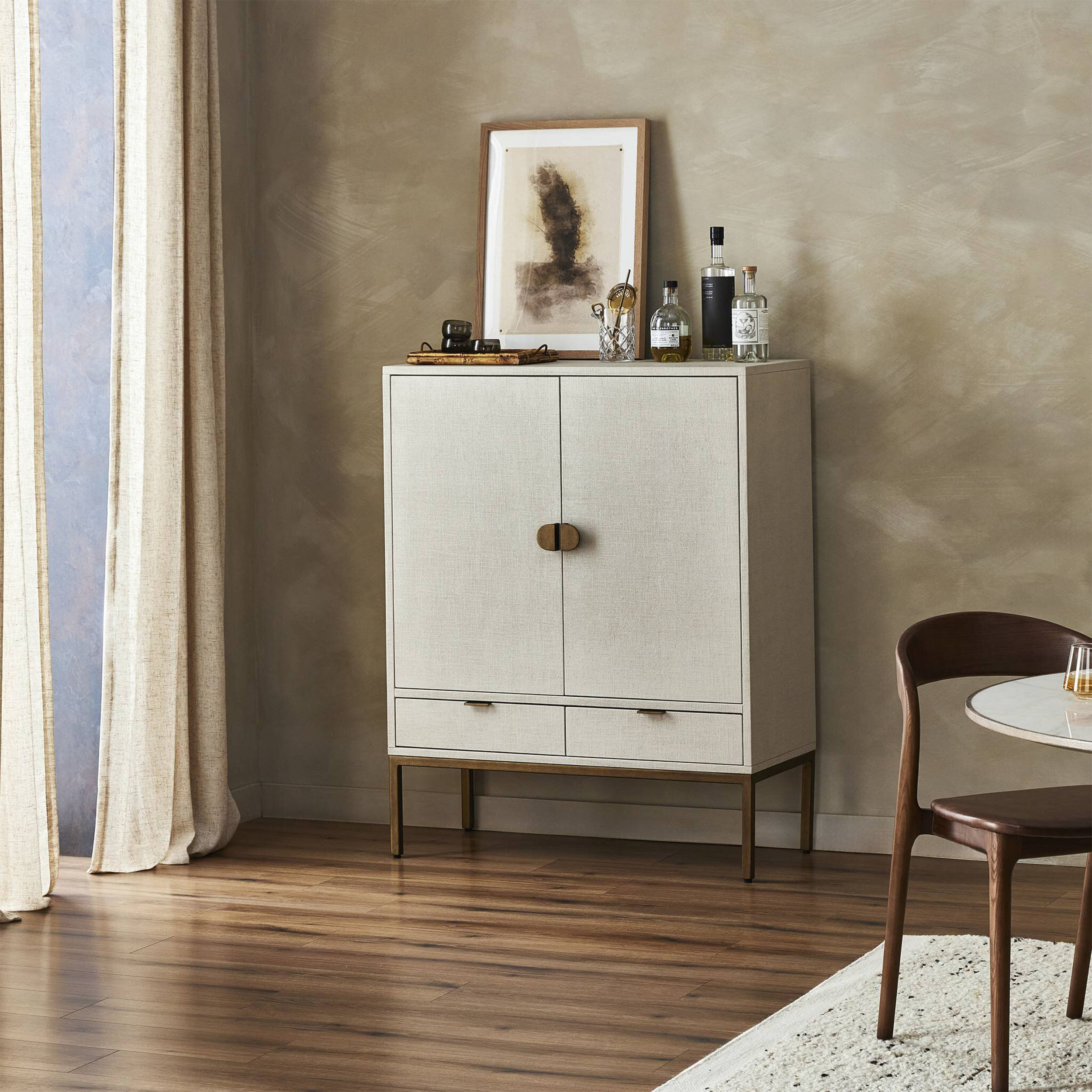 Cressida Bar Cabinet, Ivory Painted Linen
