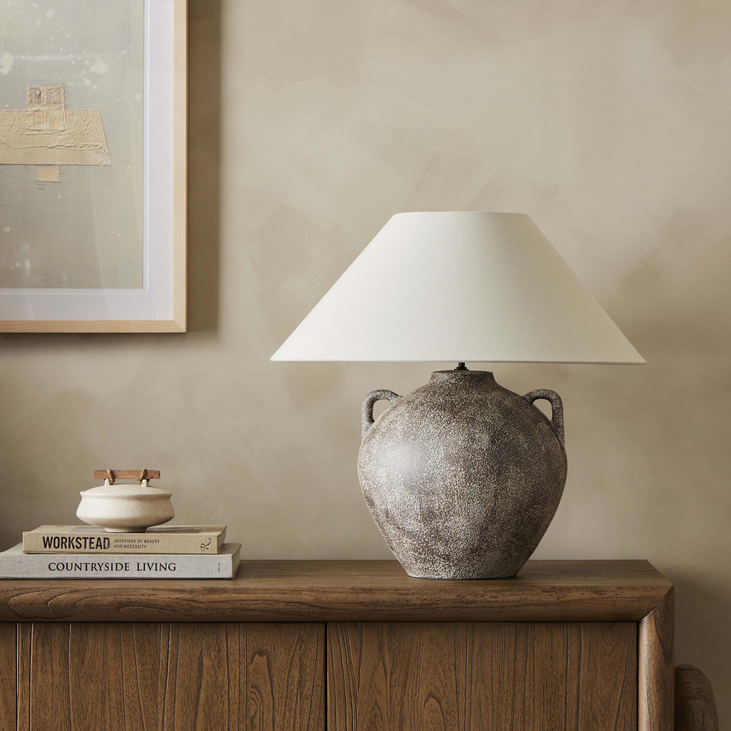 Mays Table Lamp, Vintage Brown Porcelain Ceramic